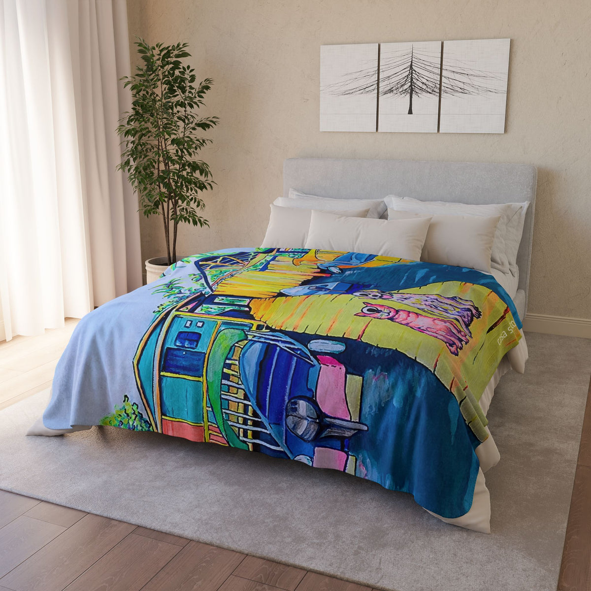 Cyclops Cat and Dog in Bocas Fleece Sherpa Blanket - neon pop art by Casa Santosha Art
