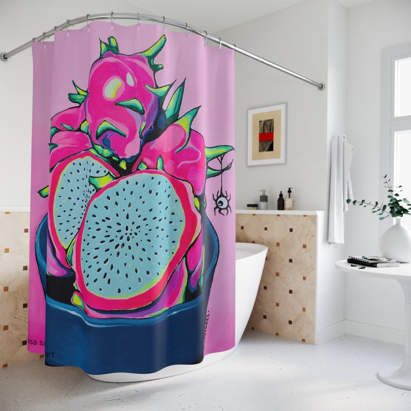 Neon Pink Dragon Fruit Pop Art Shower Curtain
