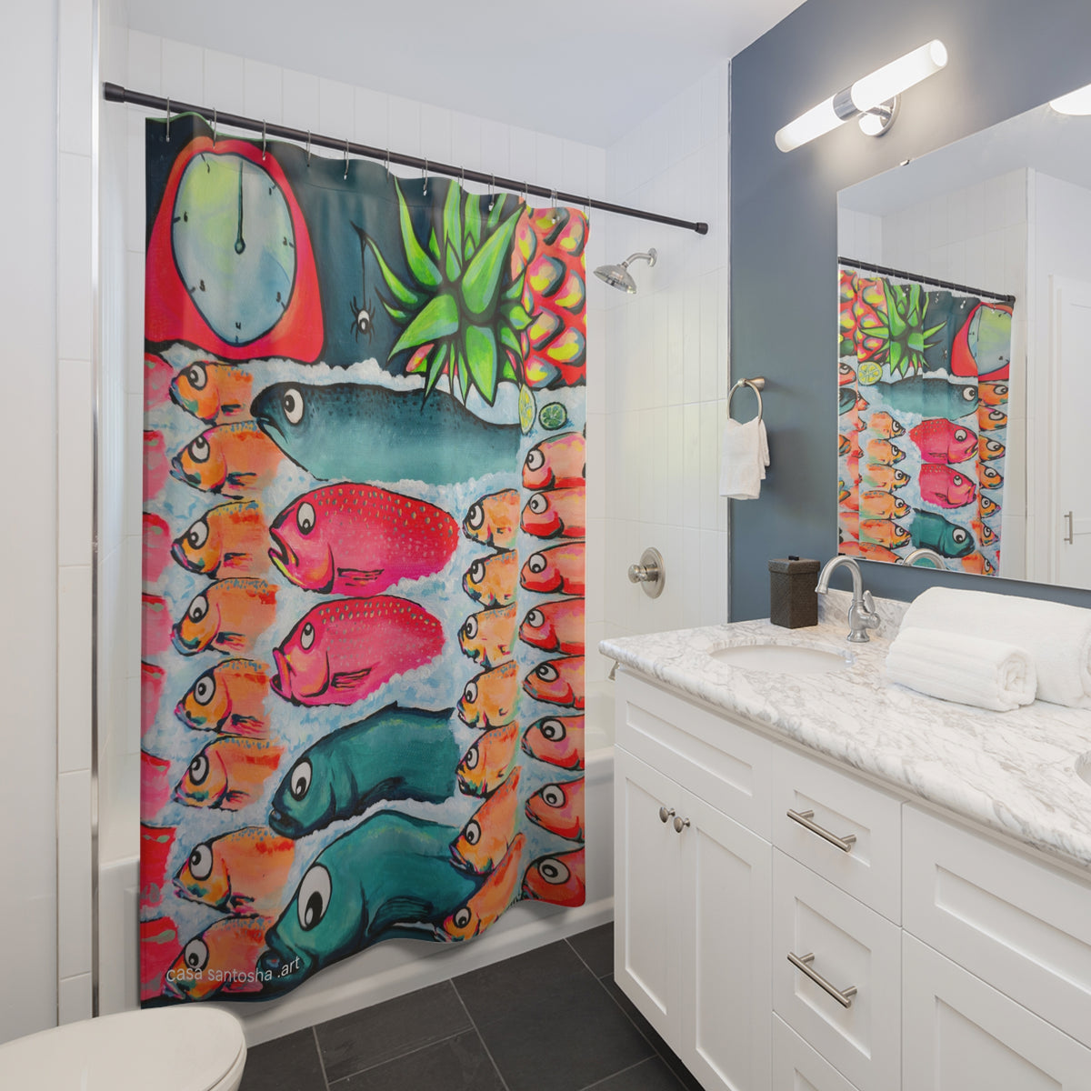 Neon Cabo Fish Market Pop Art Shower Curtain