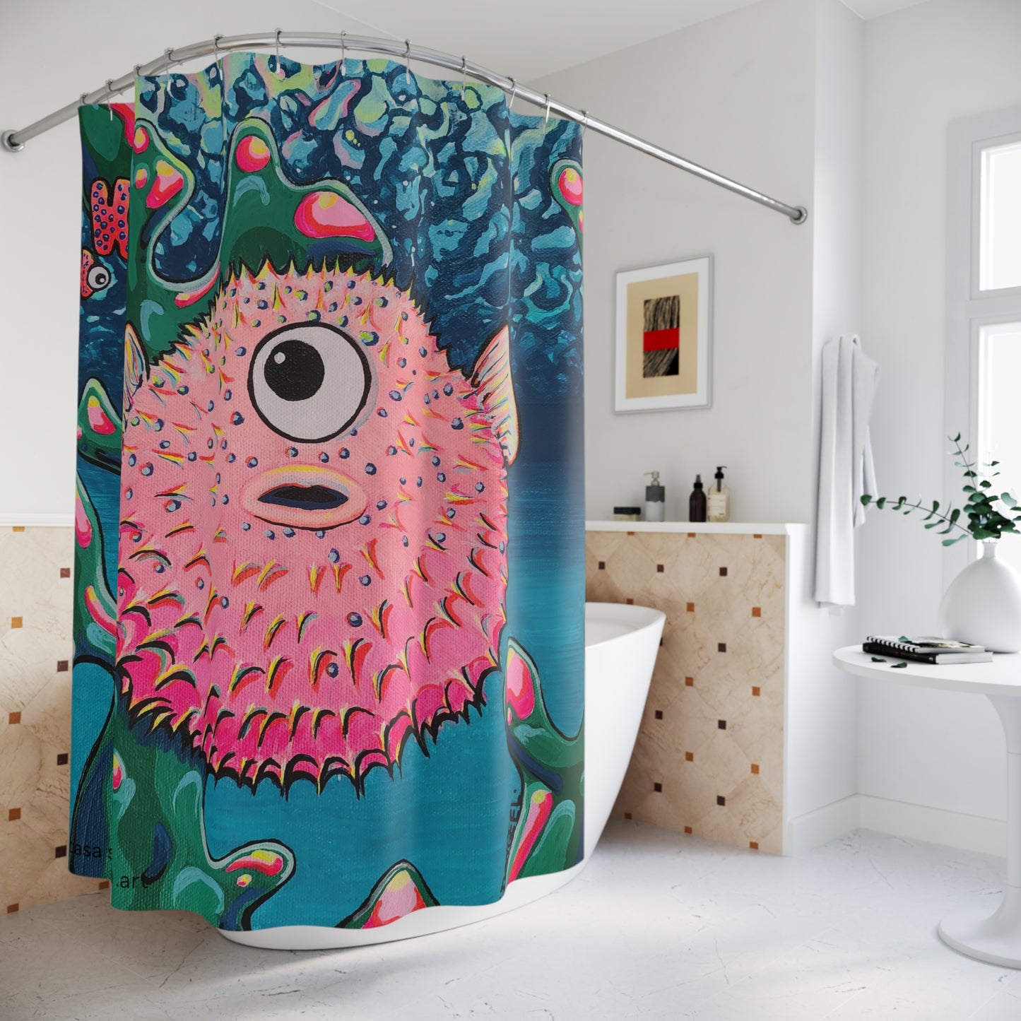 Cyclops Pufferfish Pop Art Shower Curtain