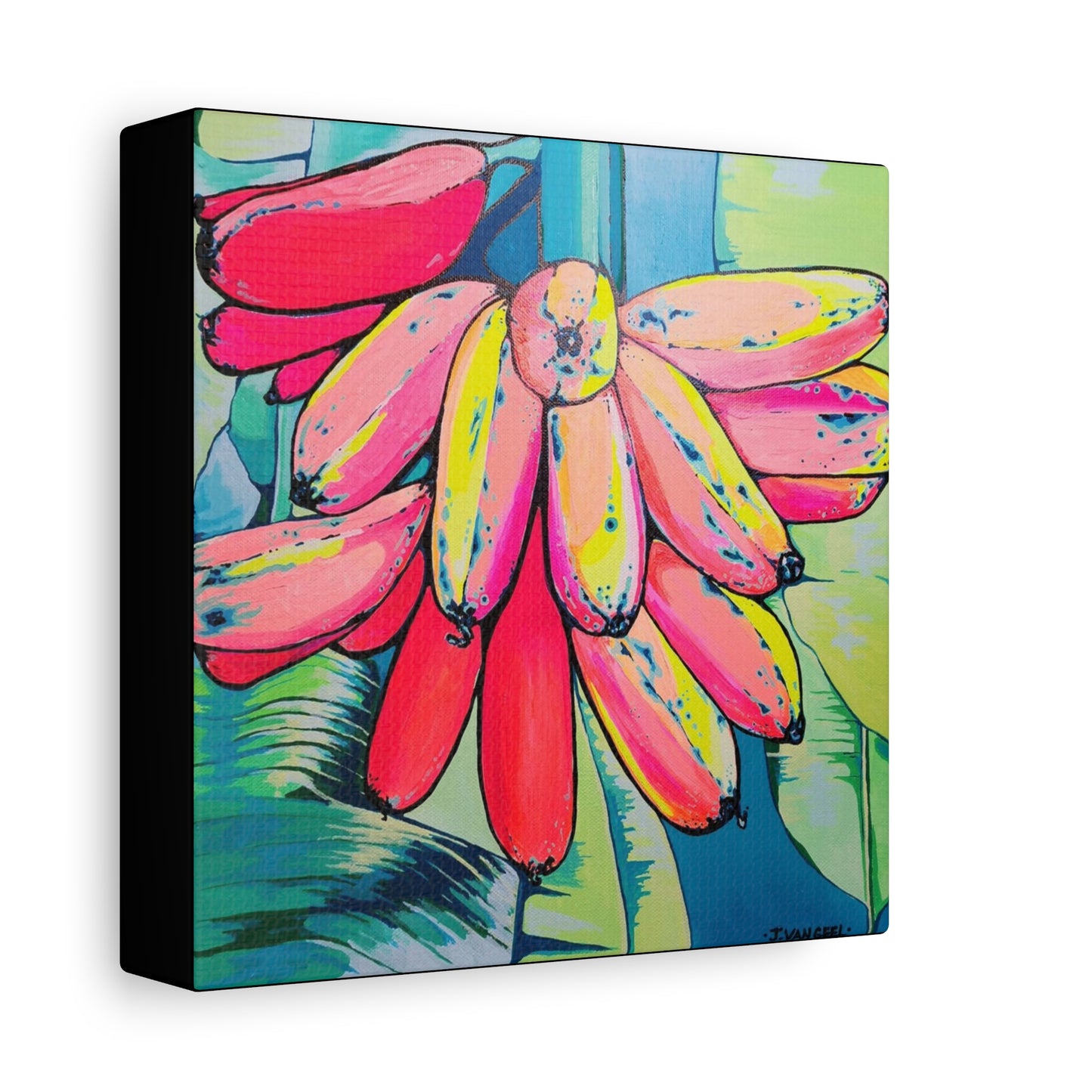 Neon Colorful Primitivo Bananas Canvas Print, Original Art Design, Home Decor Wall Art