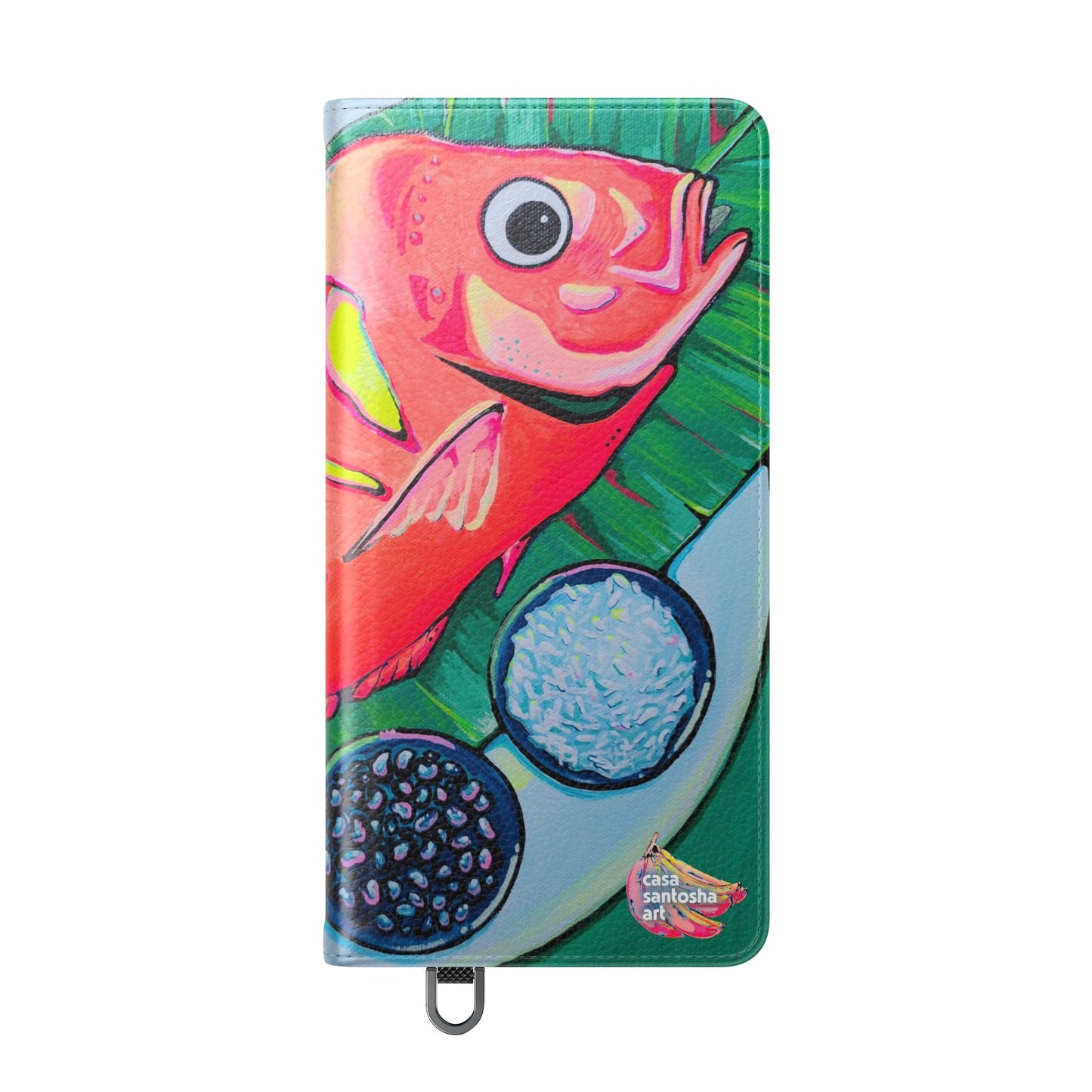 Neon Fried Fish Flip Phone Case – Wallet Cover with Card Slots