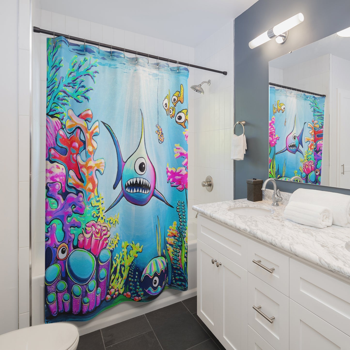 Rideau de douche Pop Art Requin Cyclope