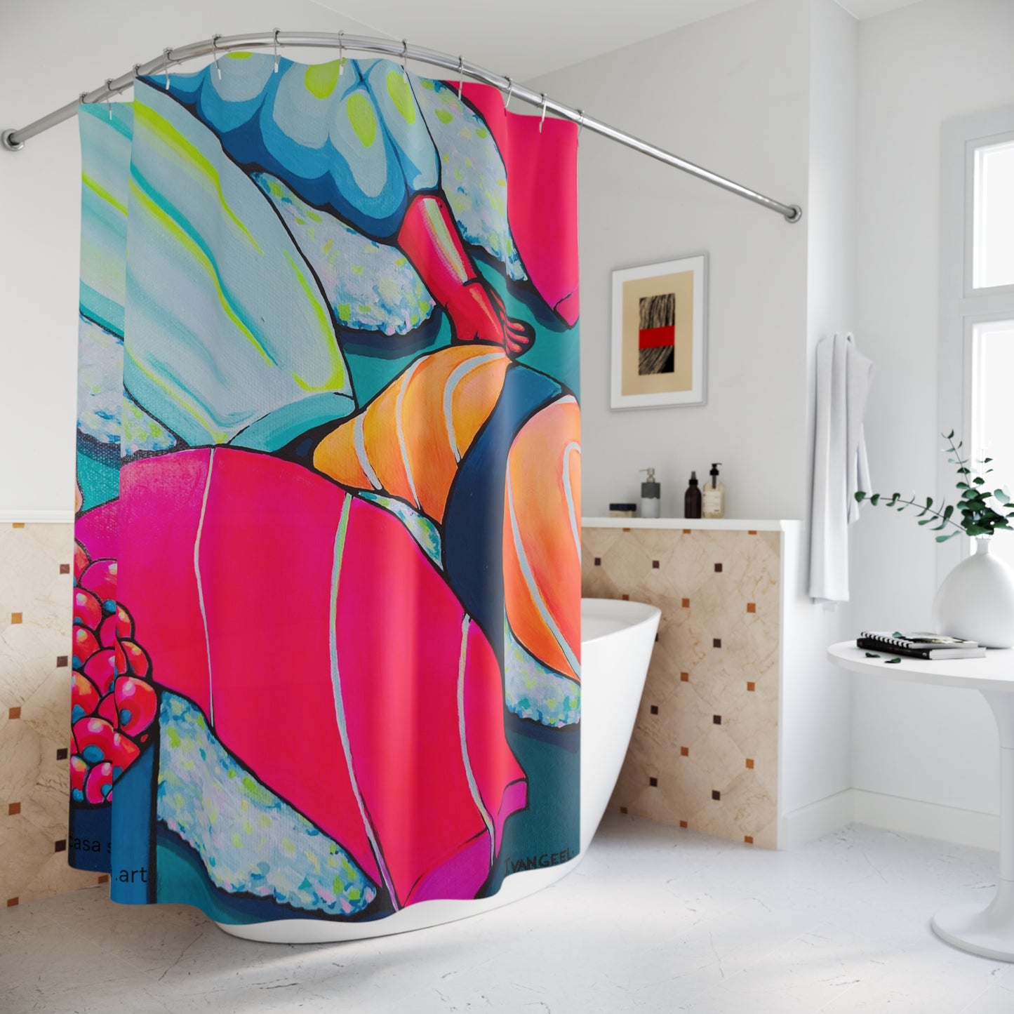 Neon Sushi Pop Art Shower Curtain