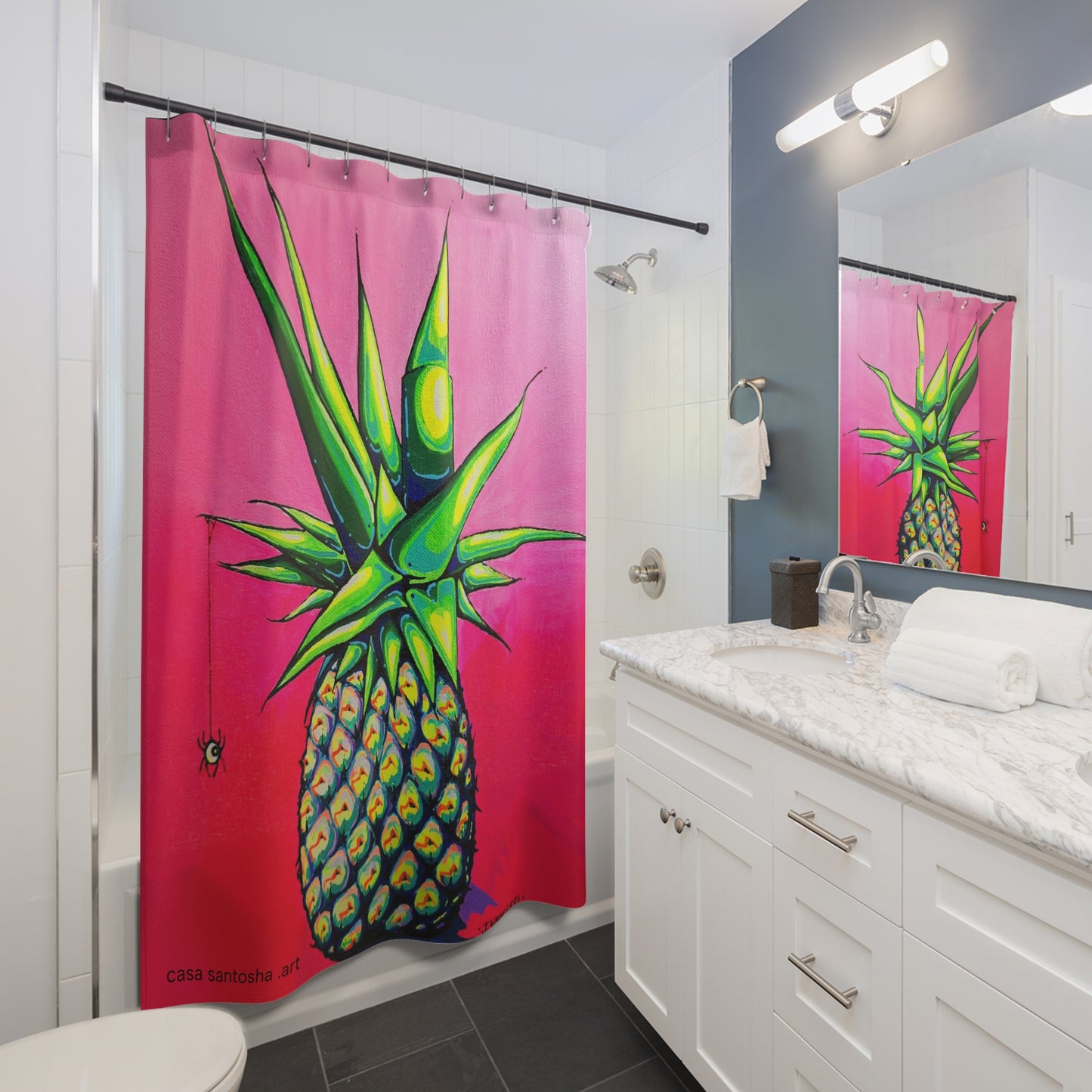 Rideau de douche Pop Art Ananas Néon