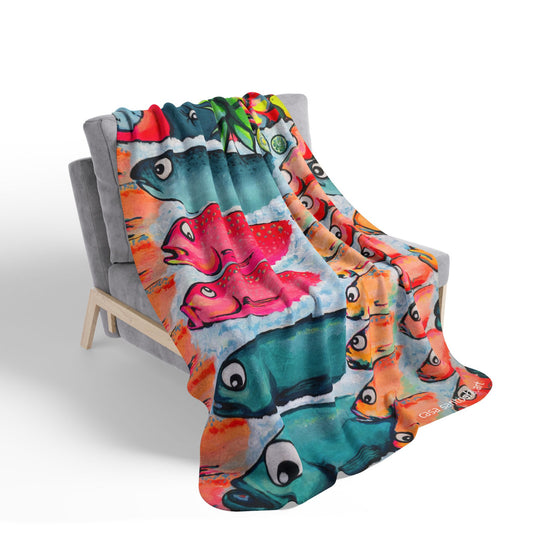 Neon Cabo Fish Market Fleece Sherpa Blanket