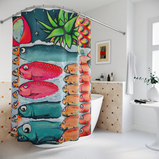 Neon Cabo Fish Market Pop Art Shower Curtain