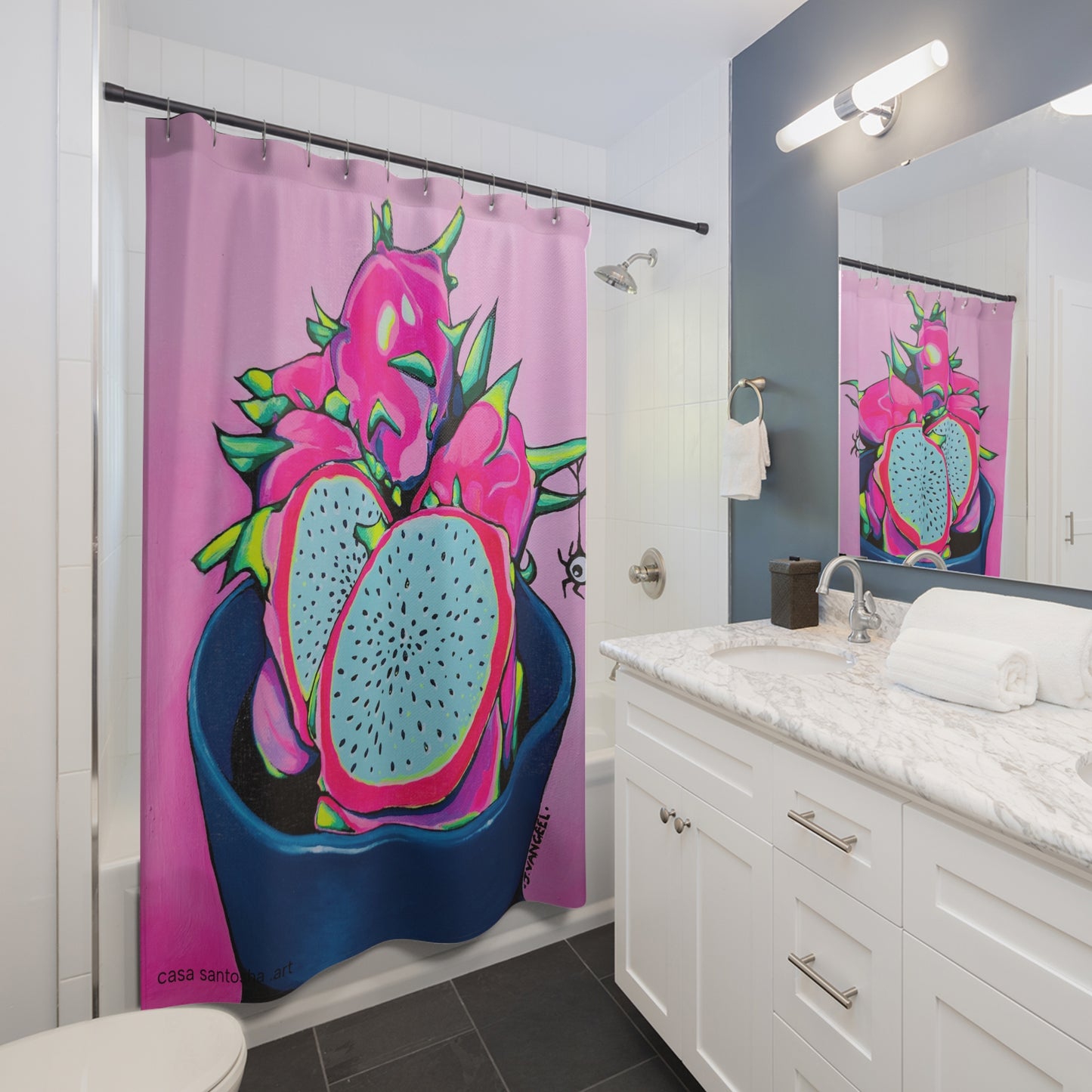 Rideau de douche Pop Art Pitaya Rose Néon