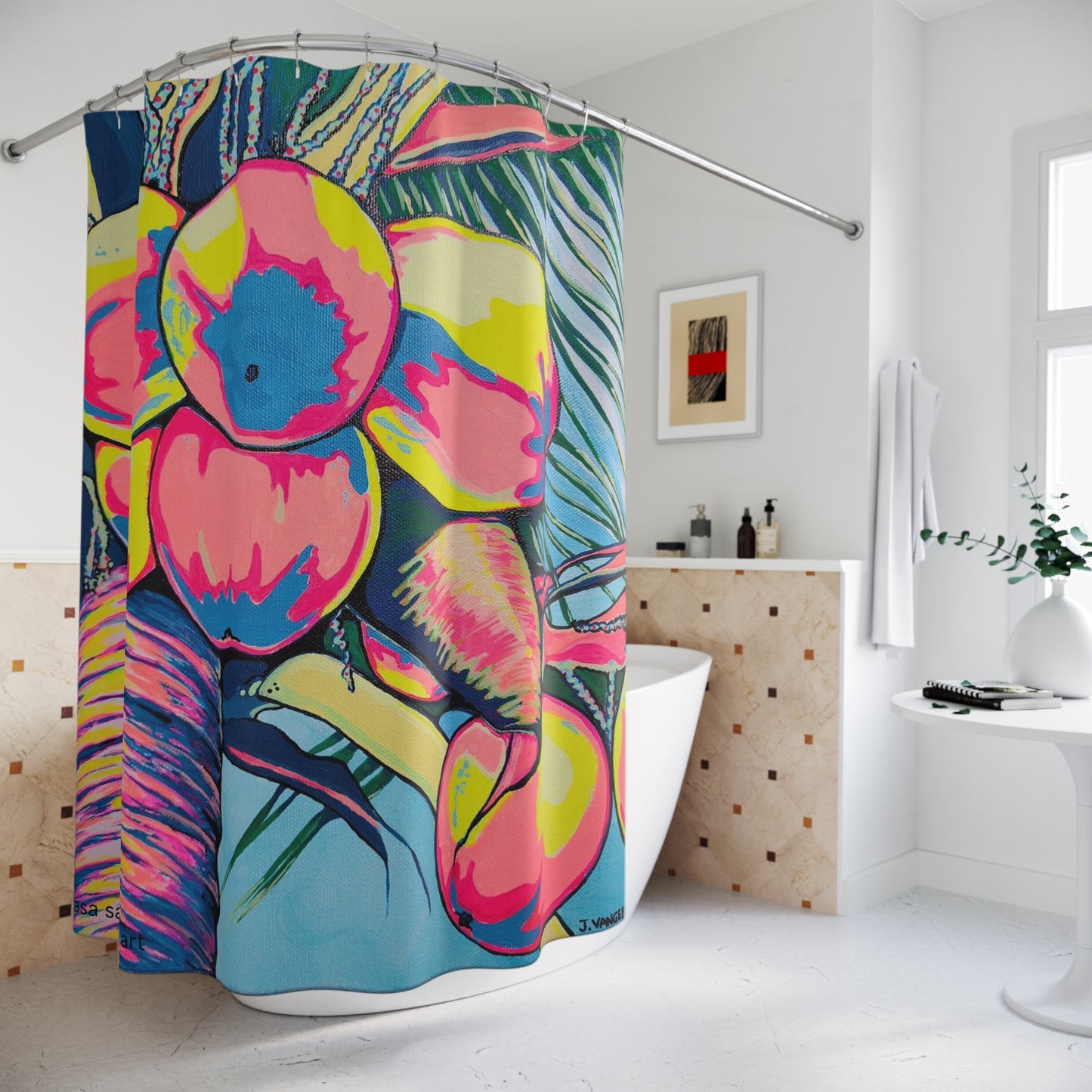 Neon Coconuts Pop Art Shower Curtain