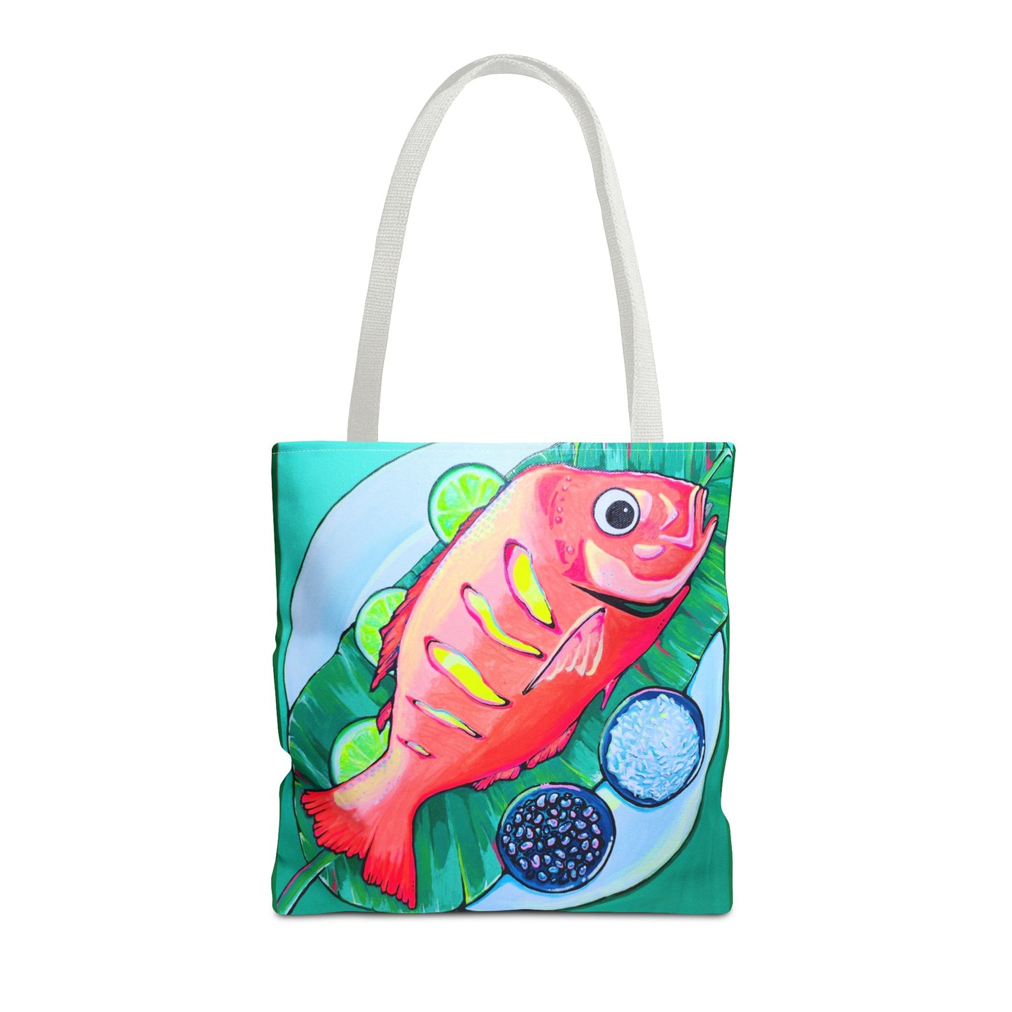 Premium Vibrant Fried Fish Tote Bag, Original Artist Design, Reusable Shopping Tote, Eco-Friendly