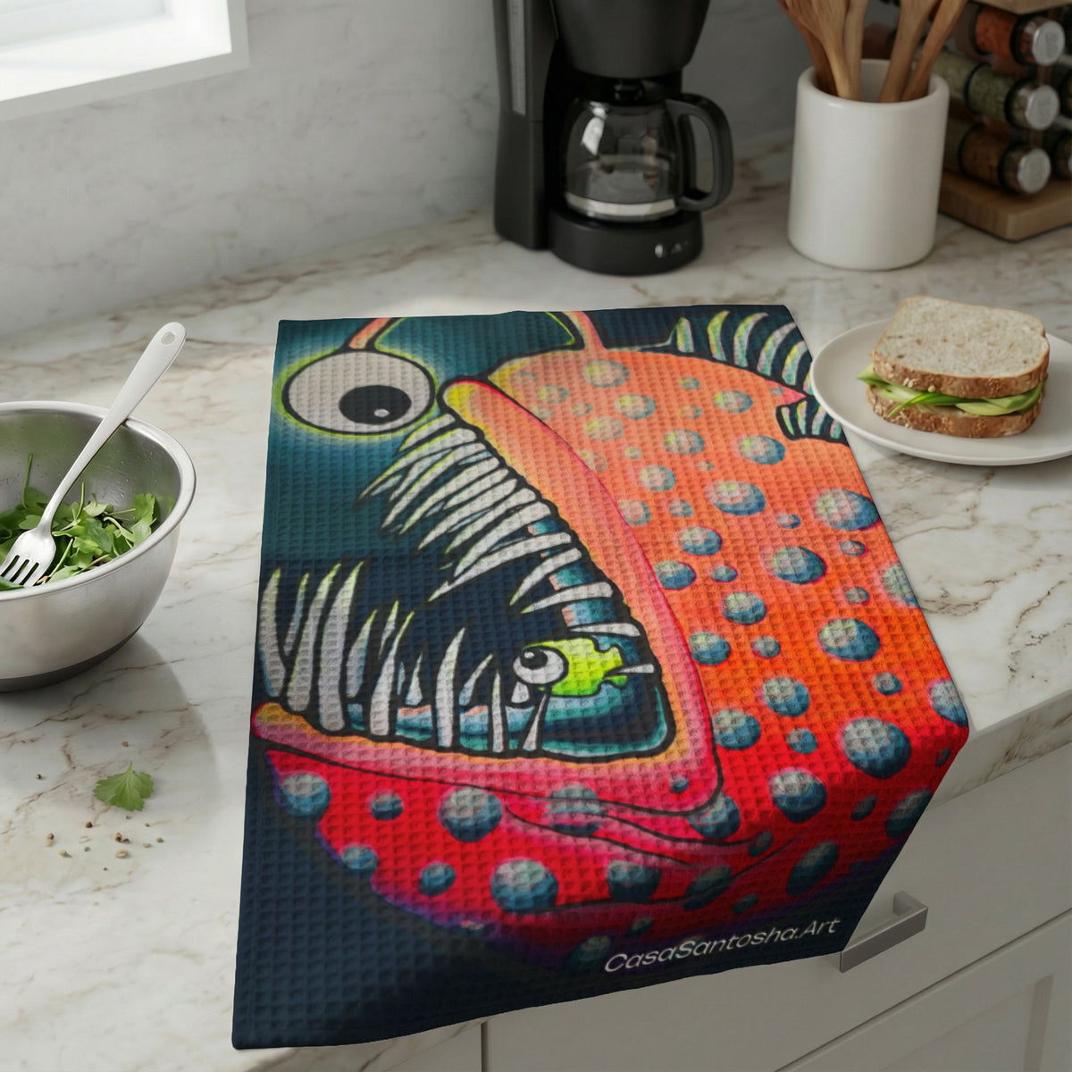 Cyclops Anglerfish Waffle Weave Kitchen Hand Towel