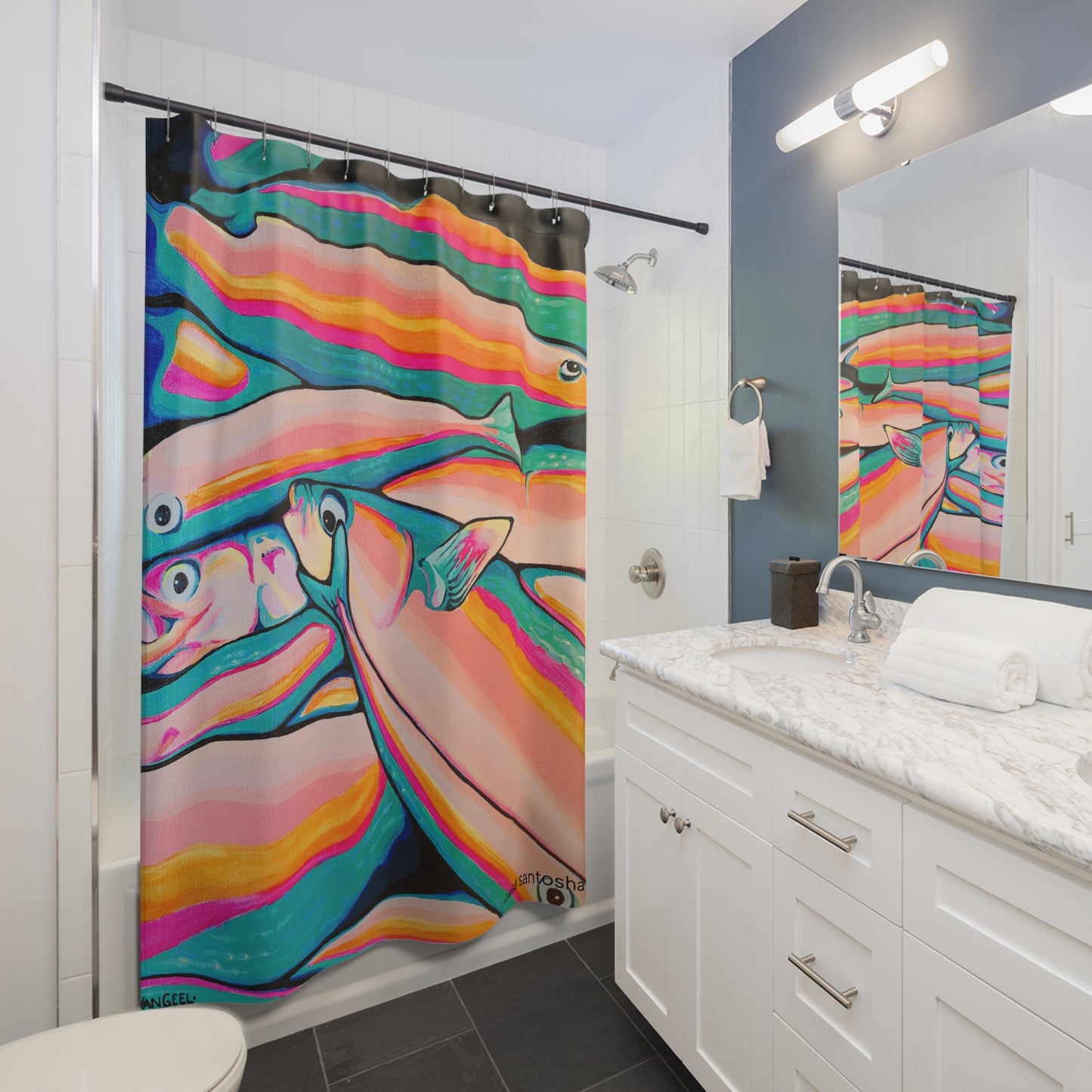 Rideau de Douche Pop Art Poisson Néon