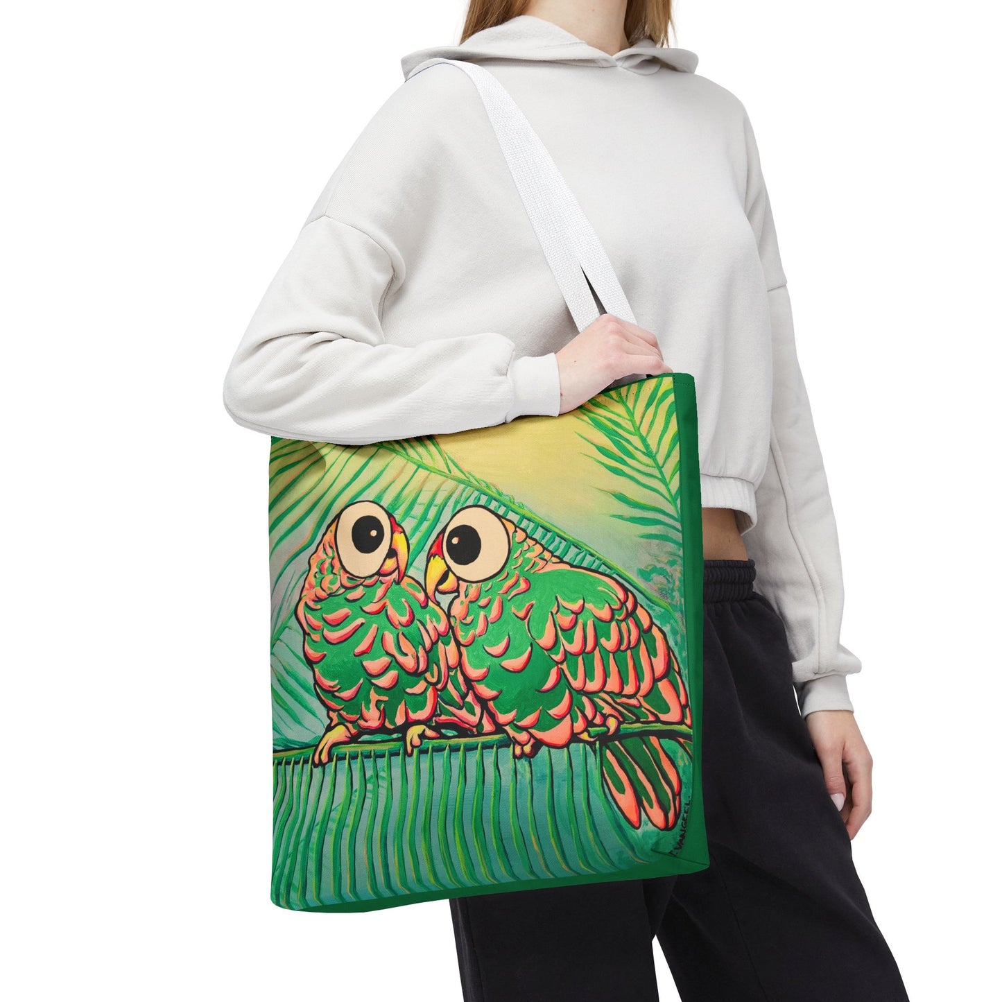 Premium Chatty Cyclops Parrots Tote Bag, Original Artist Design, Reusable Shopping Tote, Eco-Friendly