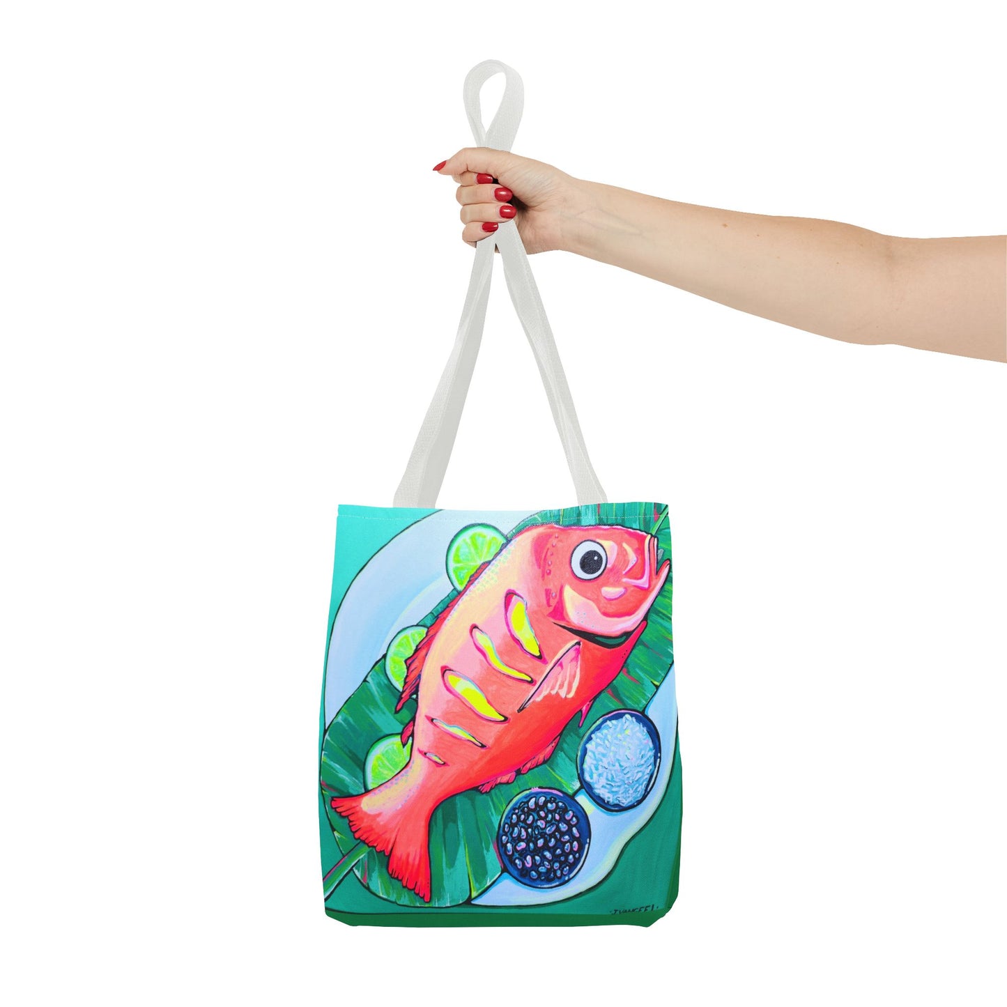 Premium Vibrant Fried Fish Tote Bag, Original Artist Design, Reusable Shopping Tote, Eco-Friendly
