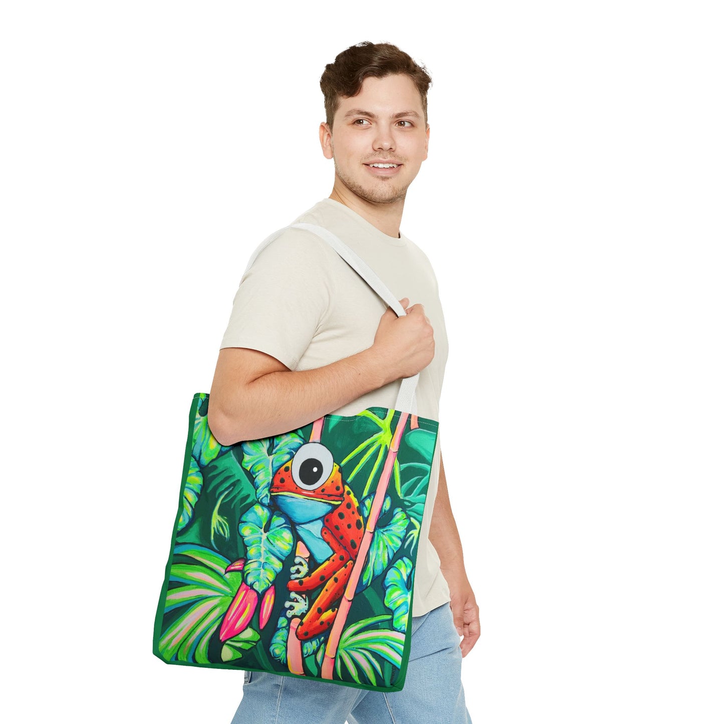 Premium Tropical Red Frog Tote Bag, Original Artist Design, Reusable Shopping Tote, Eco-Friendly