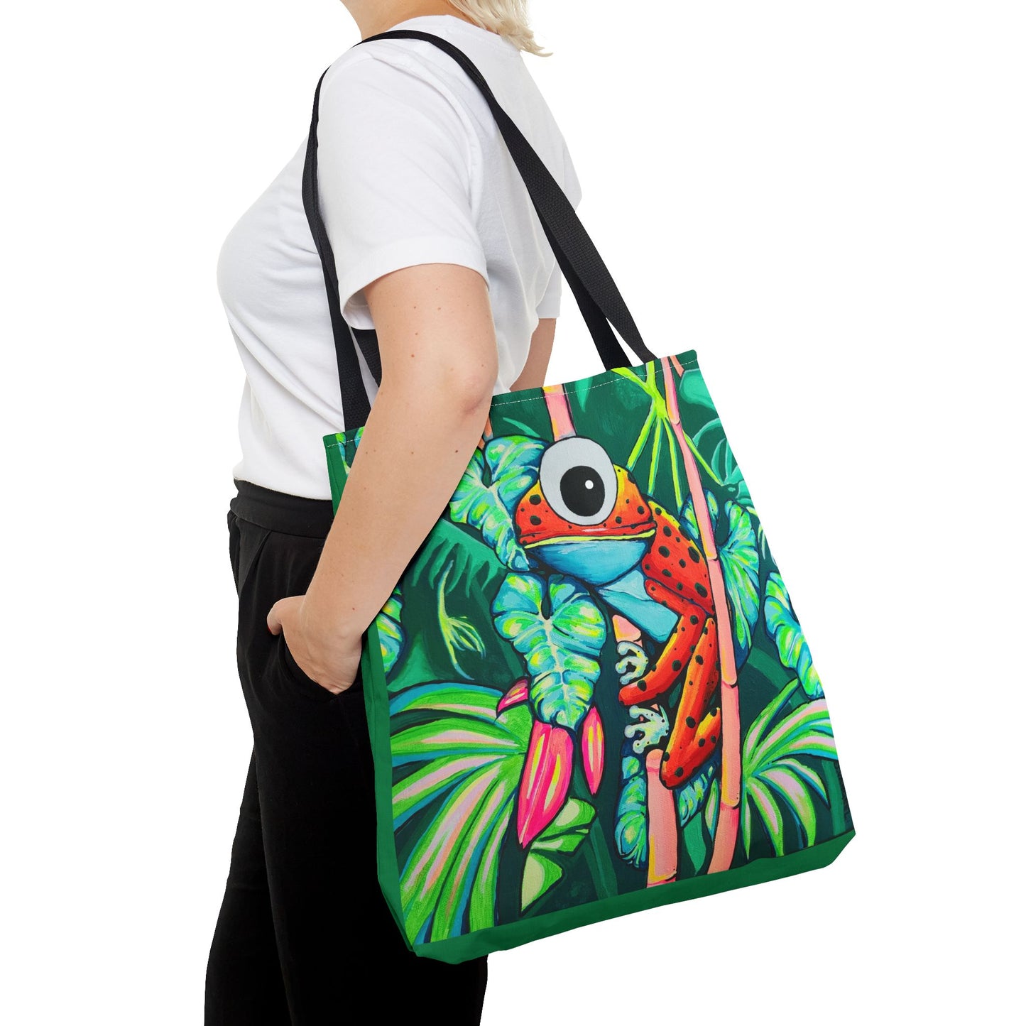 Premium Tropical Red Frog Tote Bag, Original Artist Design, Reusable Shopping Tote, Eco-Friendly