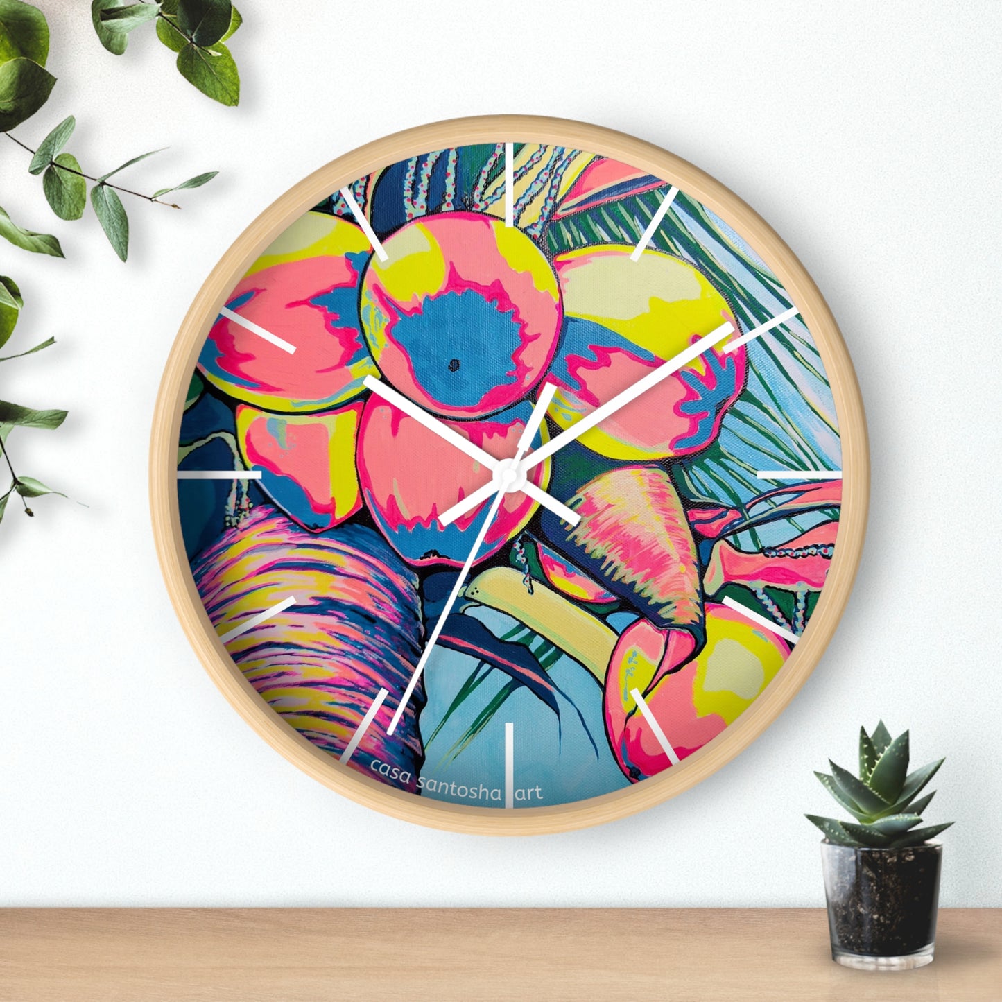 Neon Coconuts Pop Art Wall Clock