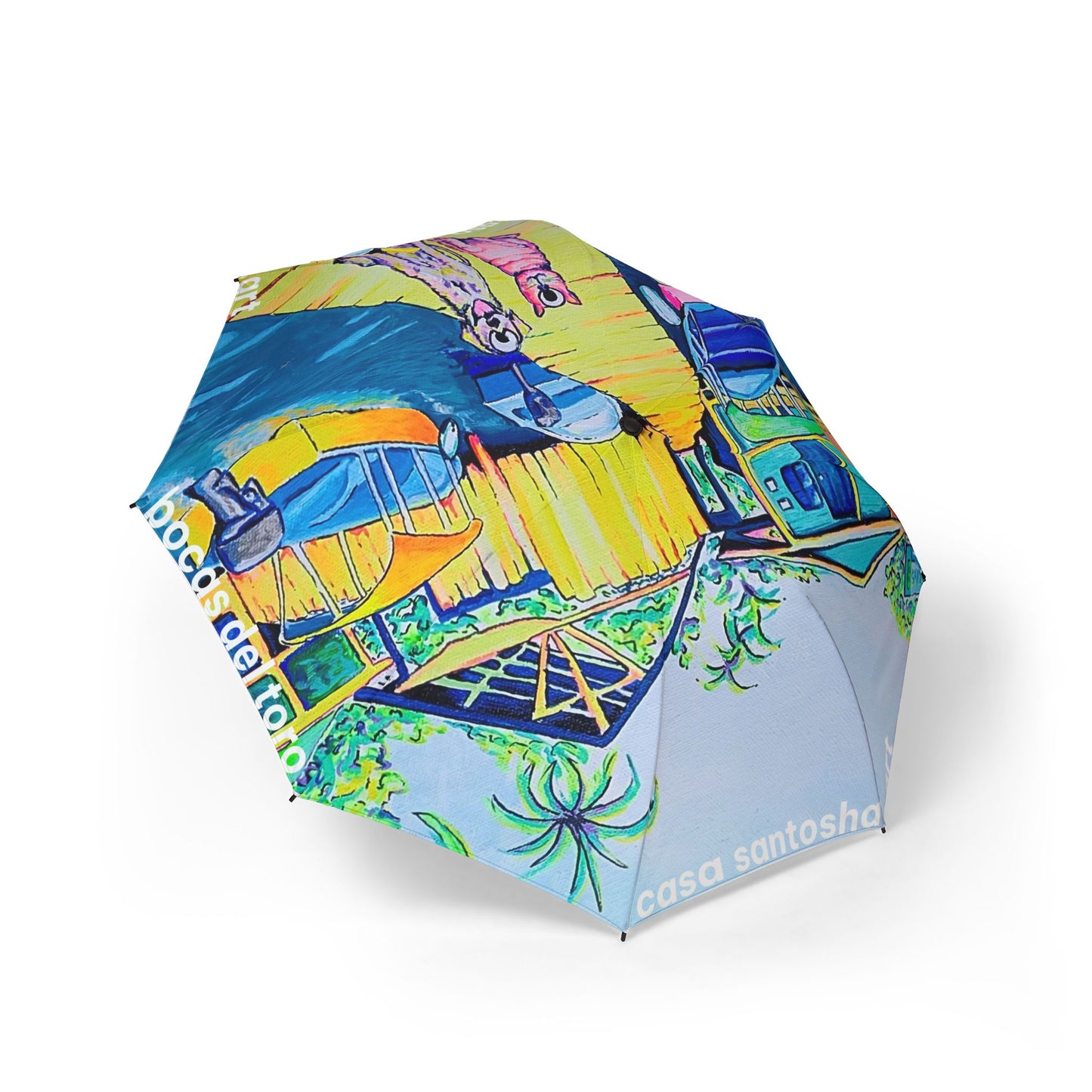 Cyclops Cat and Dog on a Tropical Island Umbrella - Foldable & Stylish Rain Gear