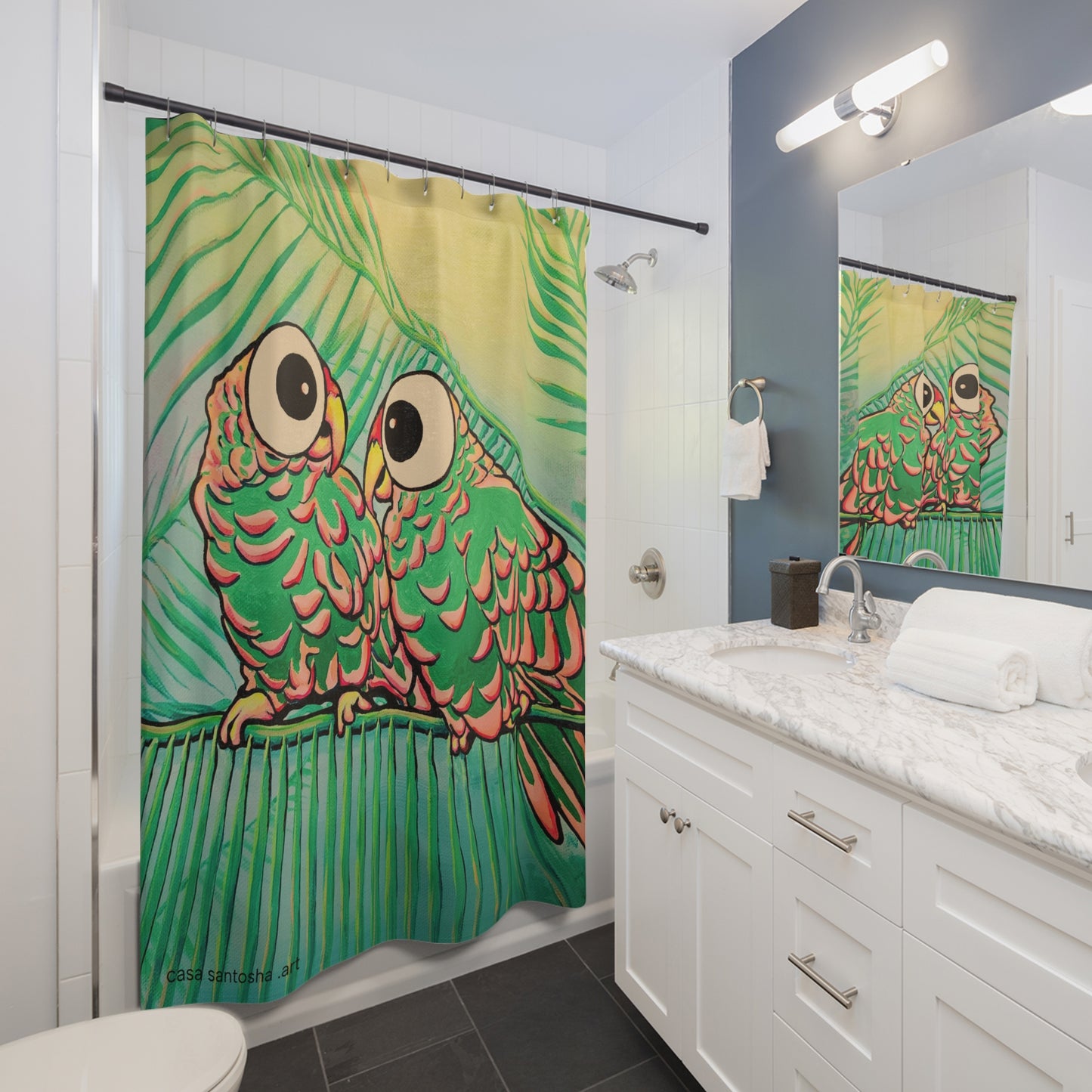 Rideau de douche Cyclope bavard perroquets pop art