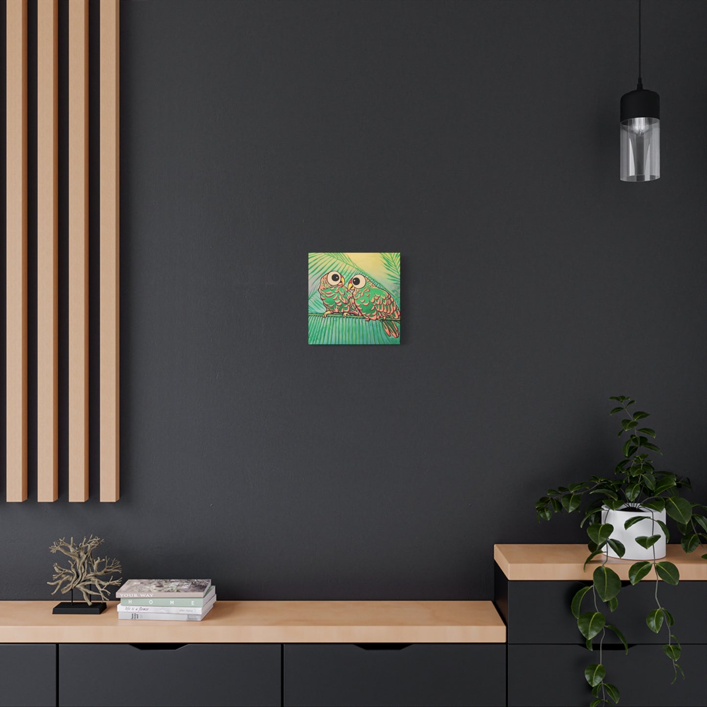 Chatty Cyclops Parrots Original Canvas Art Print, Bird Art, Tropical Vibes
