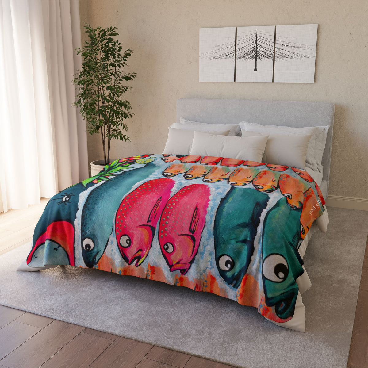 Neon Cabo Fish Market Fleece Sherpa Blanket
