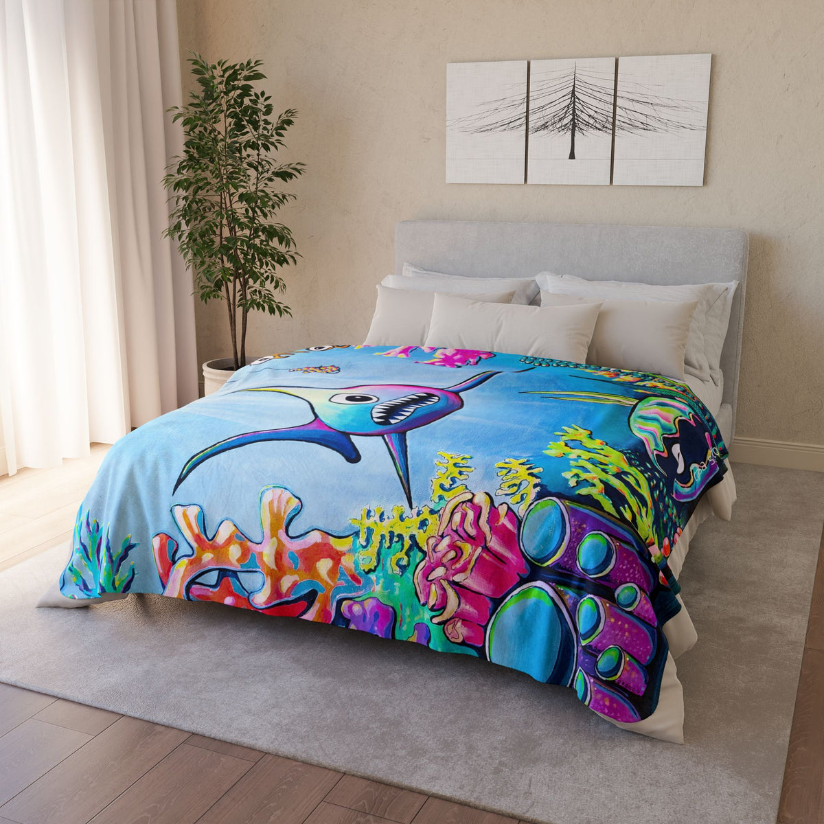 Cyclops Shark Fleece Sherpa Blanket