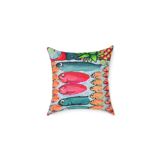 Neon Cabo Fish Market Art Canvas Decorative Pillow