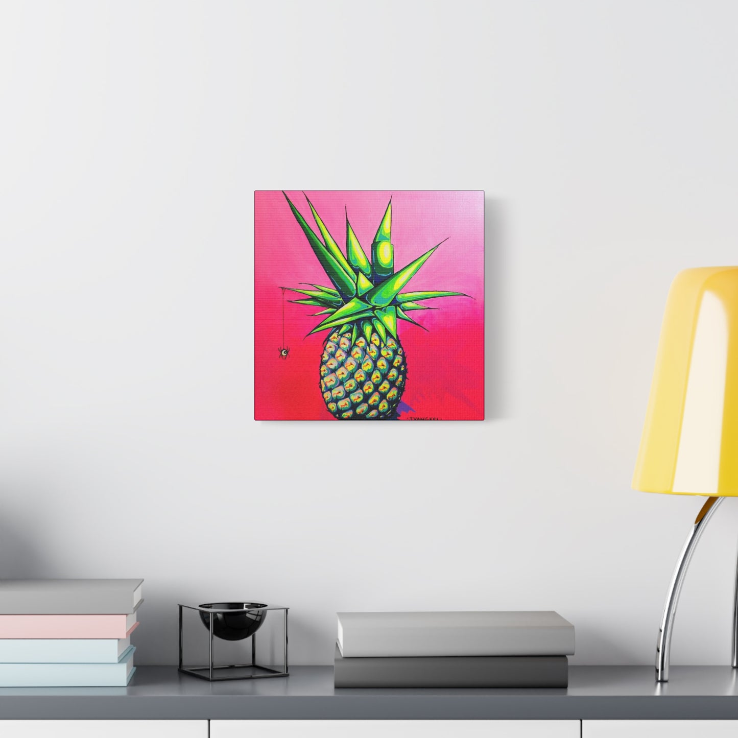 Neon Pineapple Canvas Print, Original Art Design, Home Decor Wall Art