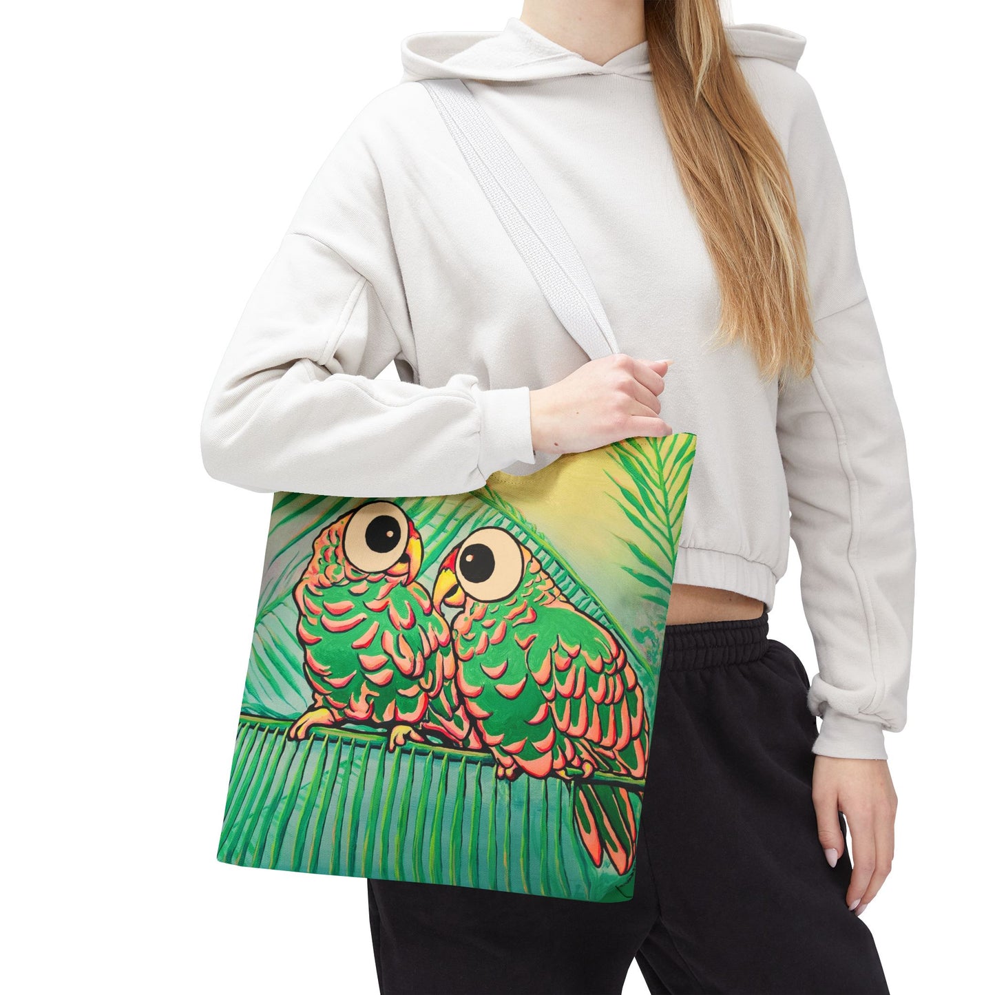 Premium Chatty Cyclops Parrots Tote Bag, Original Artist Design, Reusable Shopping Tote, Eco-Friendly