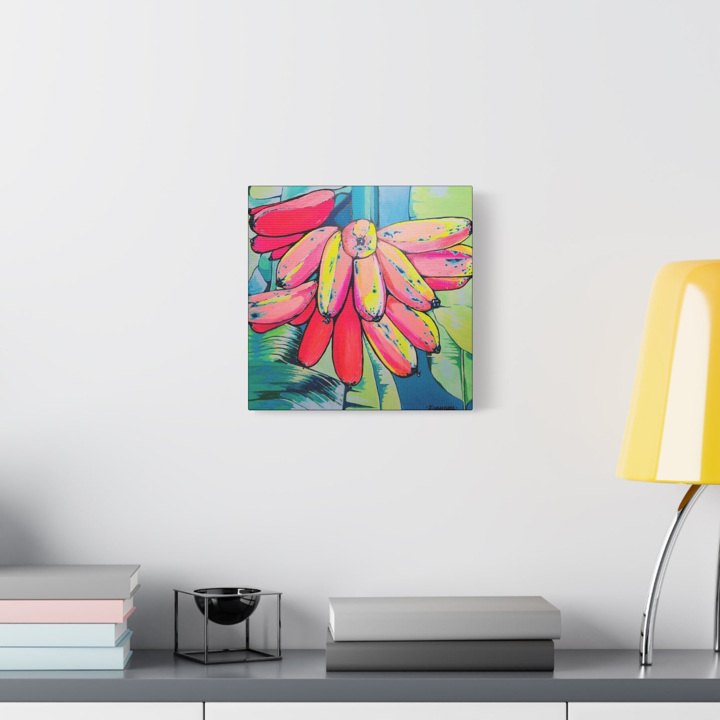 Neon Colorful Primitivo Bananas Canvas Print, Original Art Design, Home Decor Wall Art