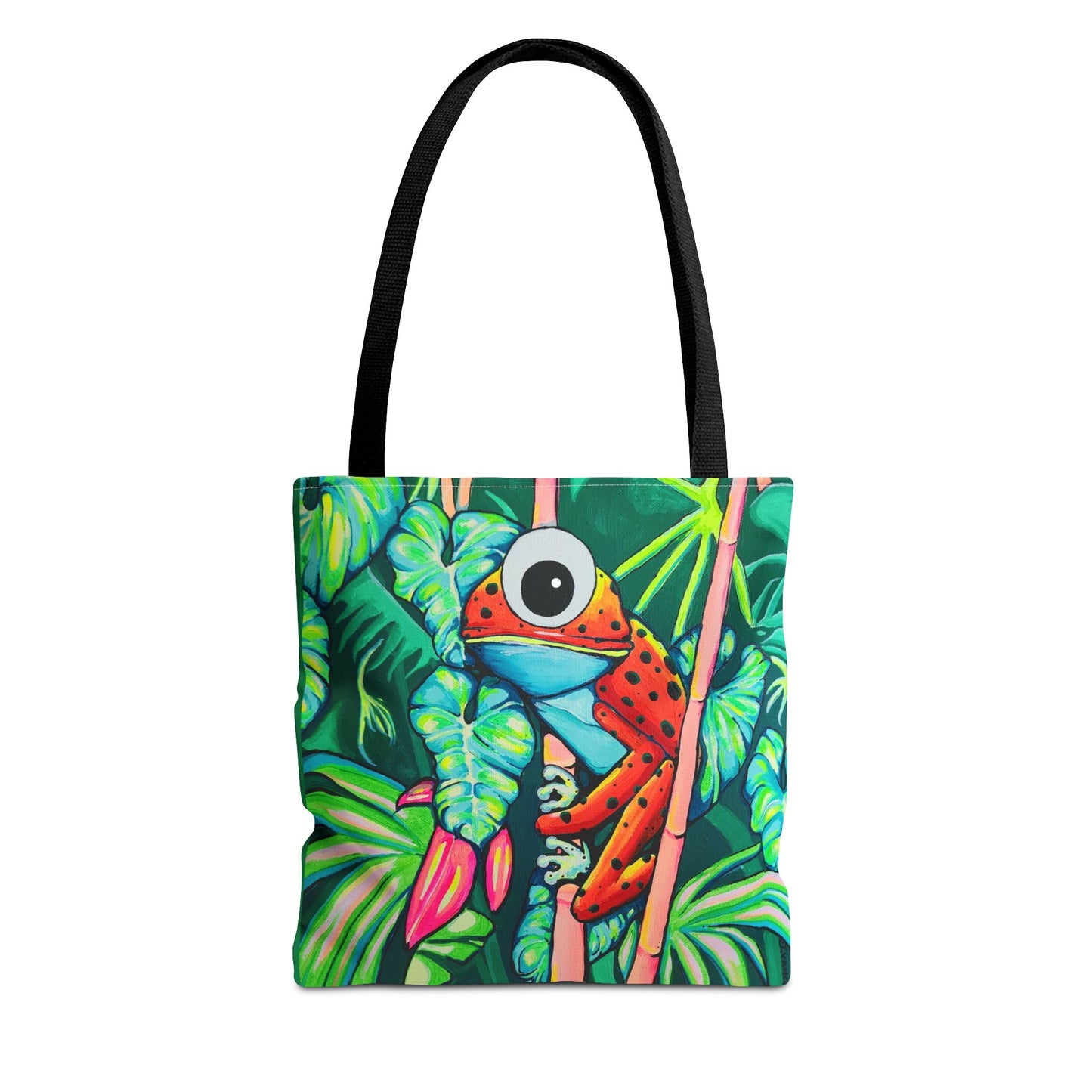 Premium Tropical Red Frog Tote Bag, Original Artist Design, Reusable Shopping Tote, Eco-Friendly