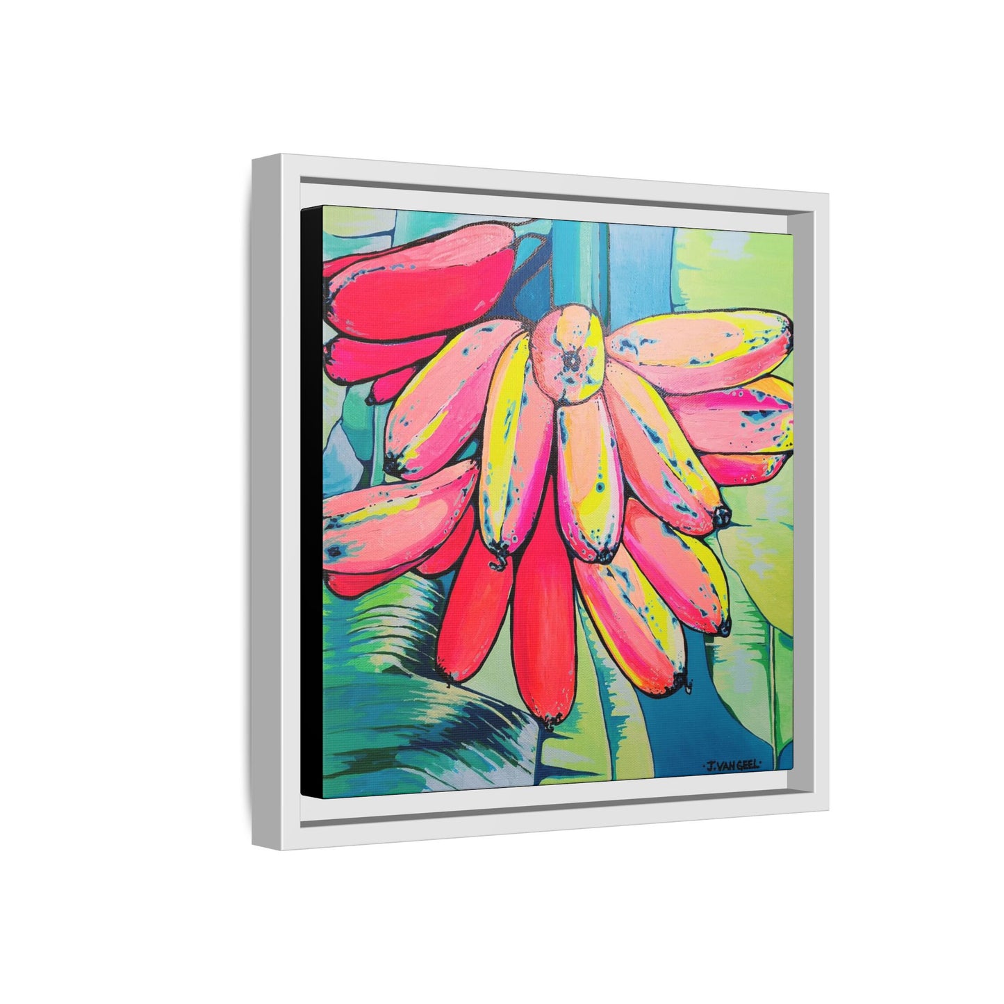 Framed Neon Primitivo Bananas Canvas Print