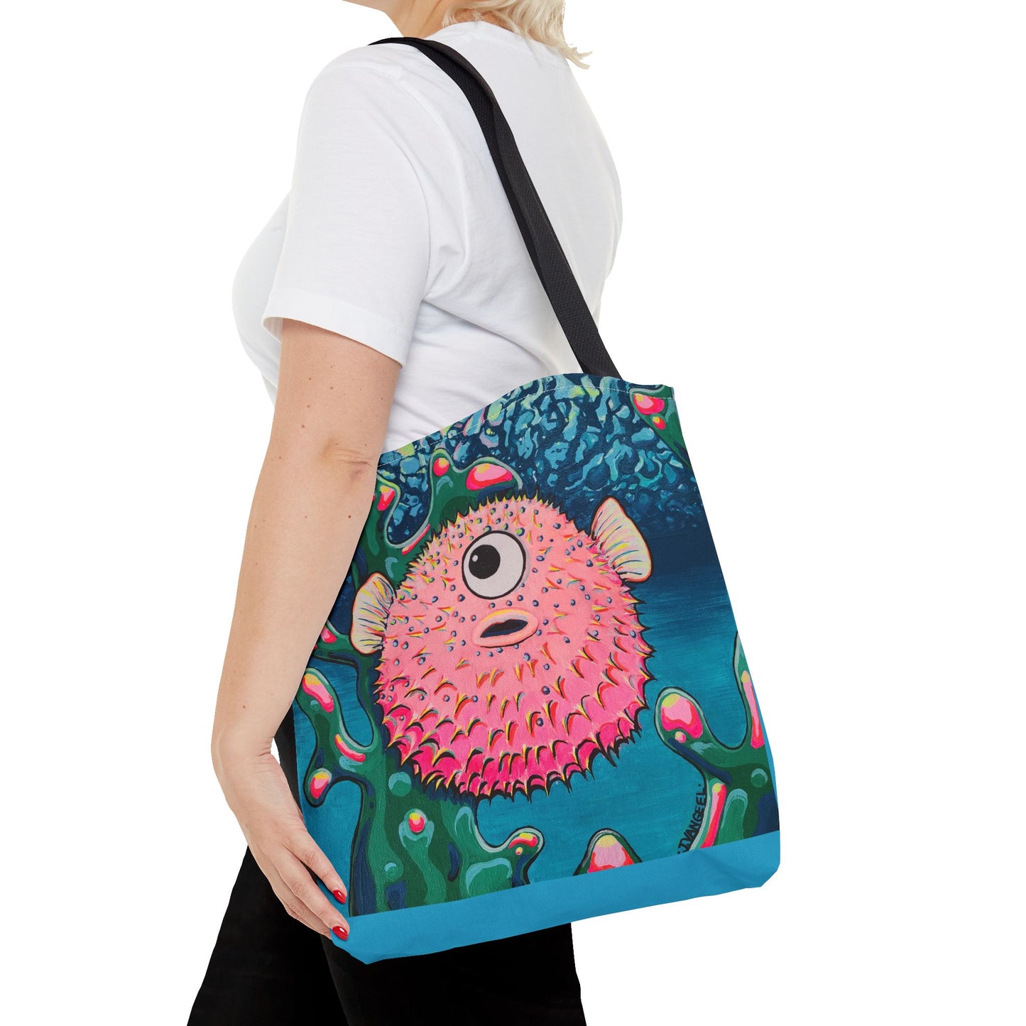 Premium Colorful Pufferfish Tote Bag, Original Artist Design, Reusable Shopping Tote, Eco-Friendly