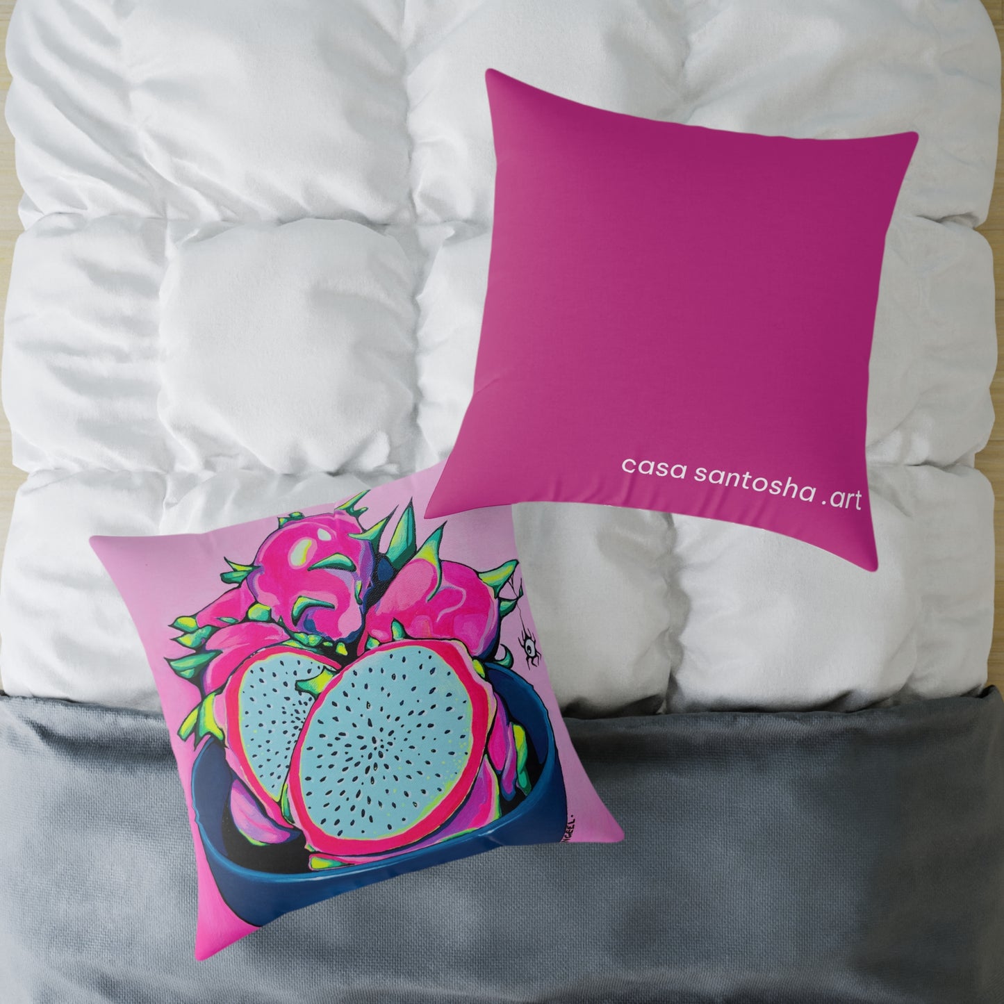Neon Pink Dragon Fruit Art Canvas Decorative Pillow