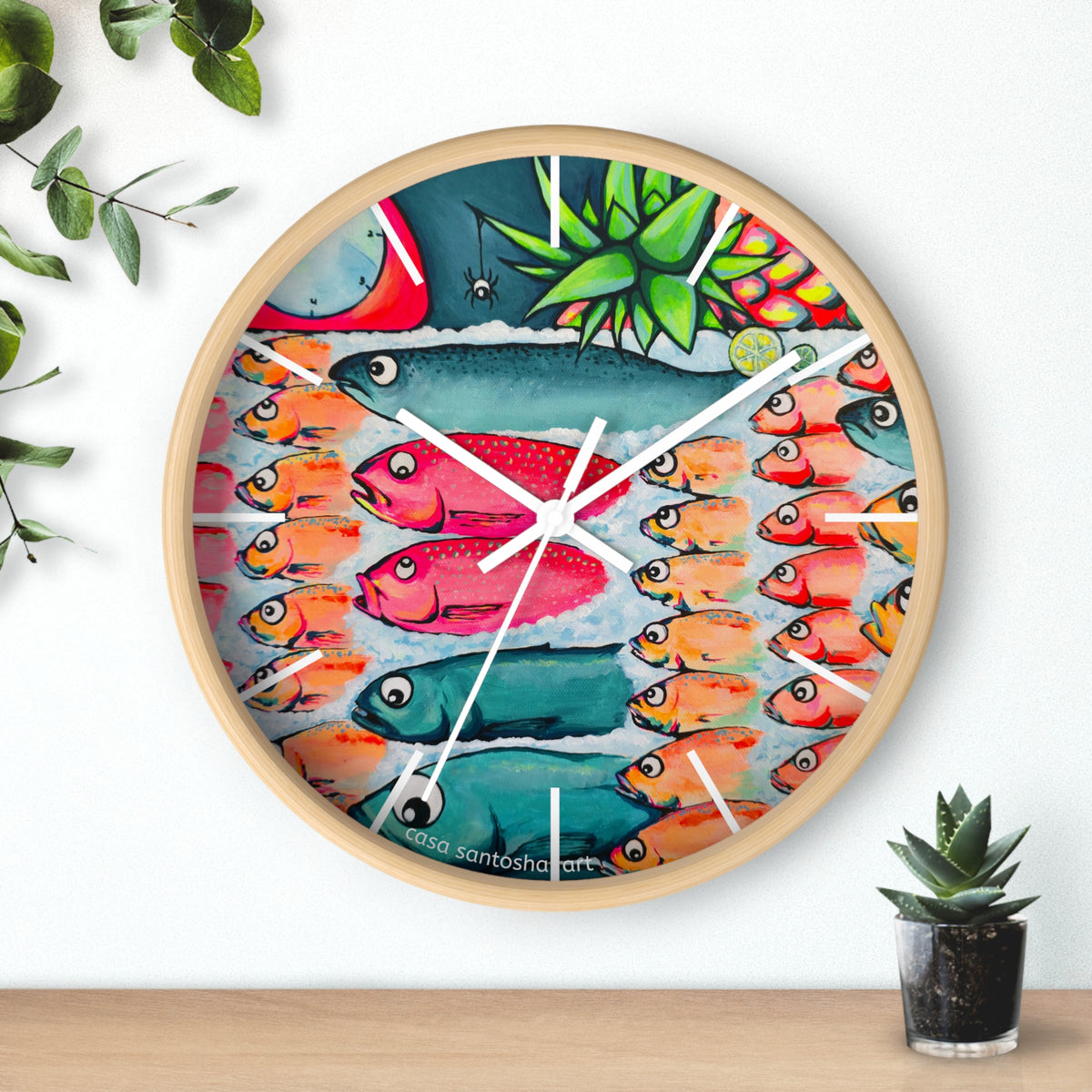 Neon Cabo Fish Market Pop Art Wall Clock