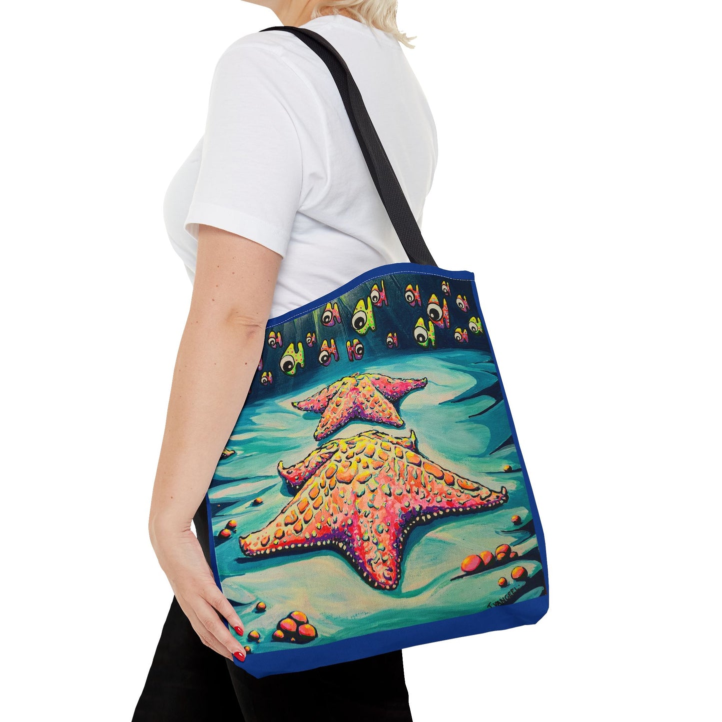 Premium Colorful Starfish Tote Bag, Original Artist Design, Reusable Shopping Tote, Eco-Friendly