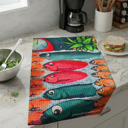 Neon Cabo Fish Market Waffle Weave Kitchen Hand Towel