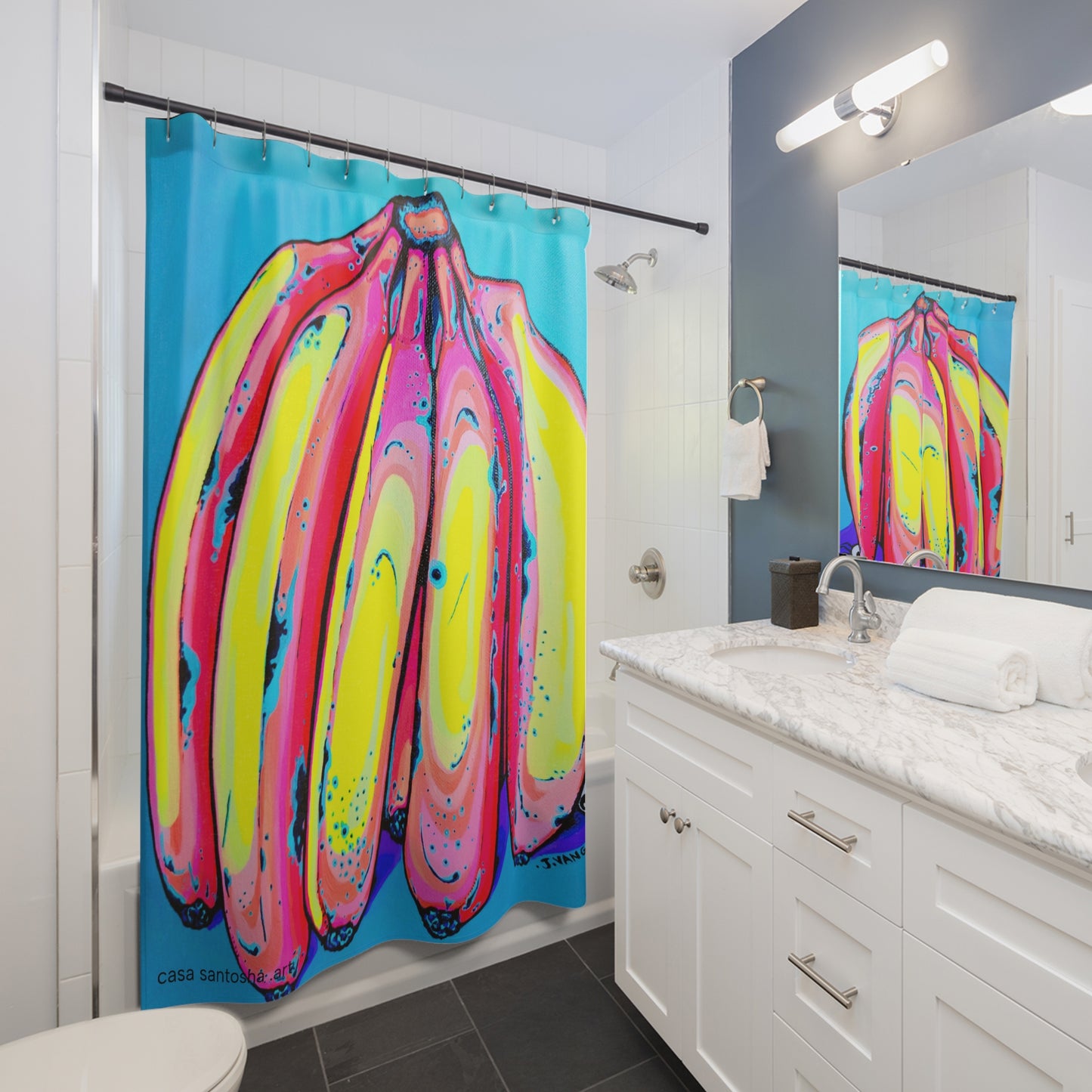 Rideau de Douche Pop Art Bananes Néon Épaisses