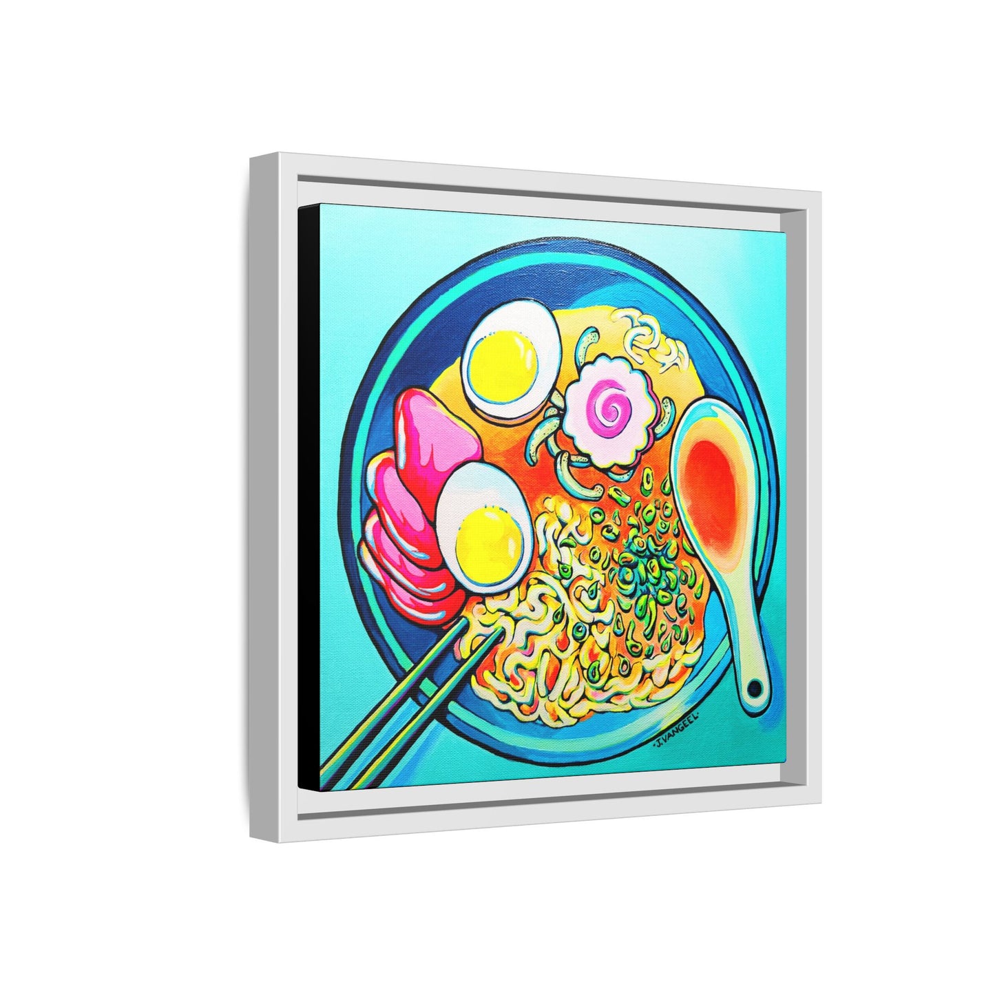 Framed Neon Ramen Canvas Print