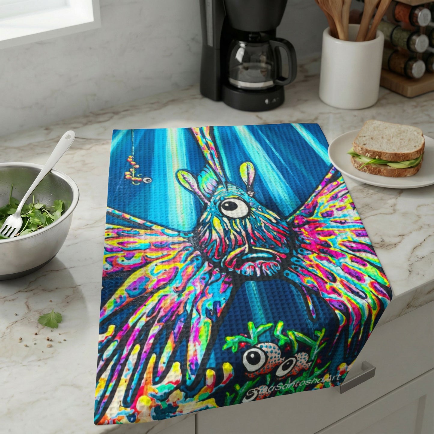 Cyclops Lionfish Waffle Weave Kitchen Hand Towel