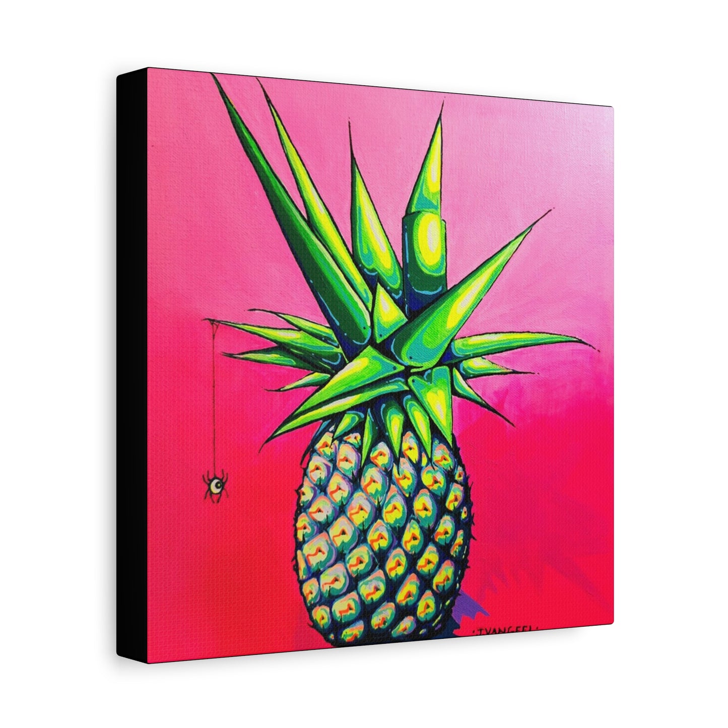Neon Pineapple Canvas Print, Original Art Design, Home Decor Wall Art
