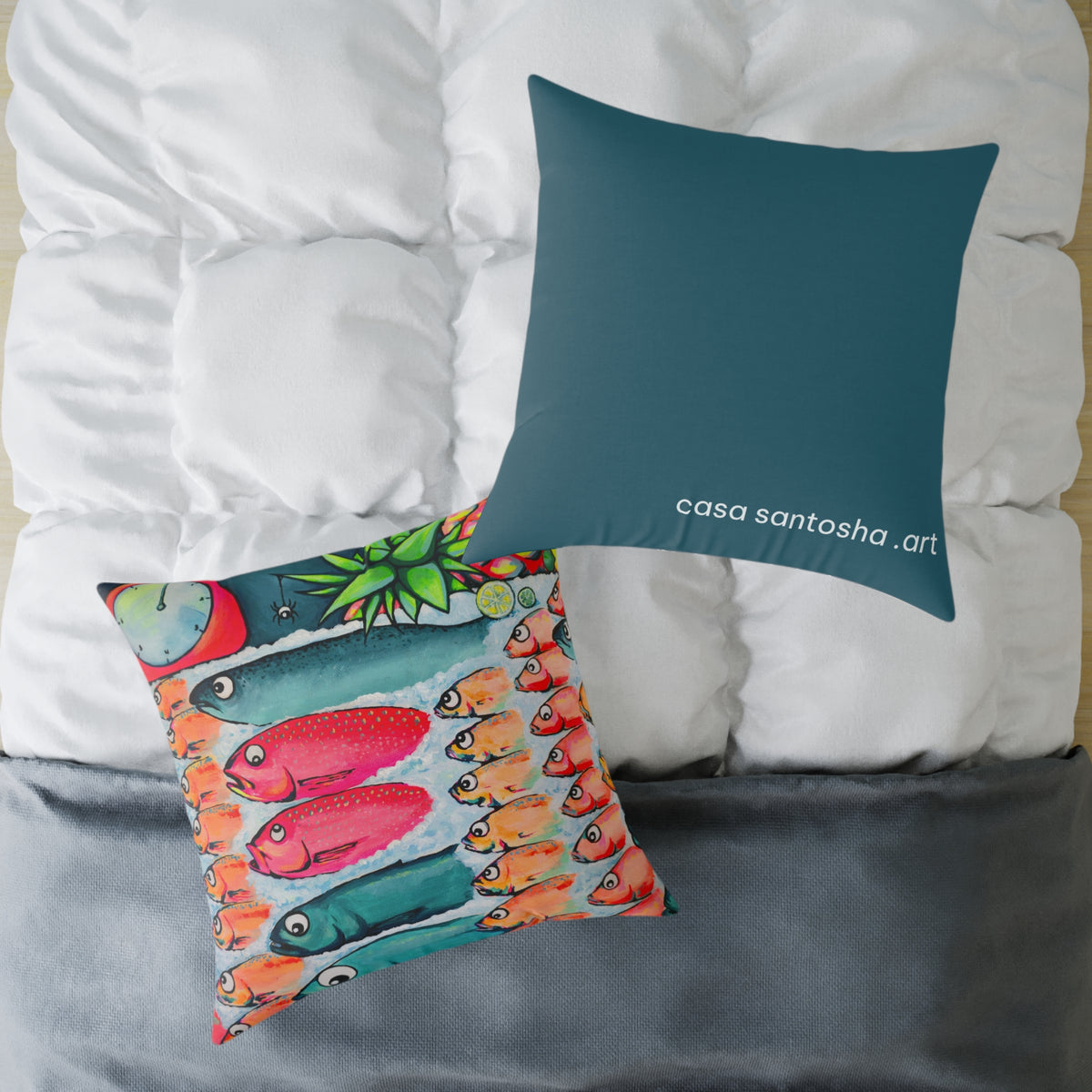 Neon Cabo Fish Market Art Canvas Decorative Pillow