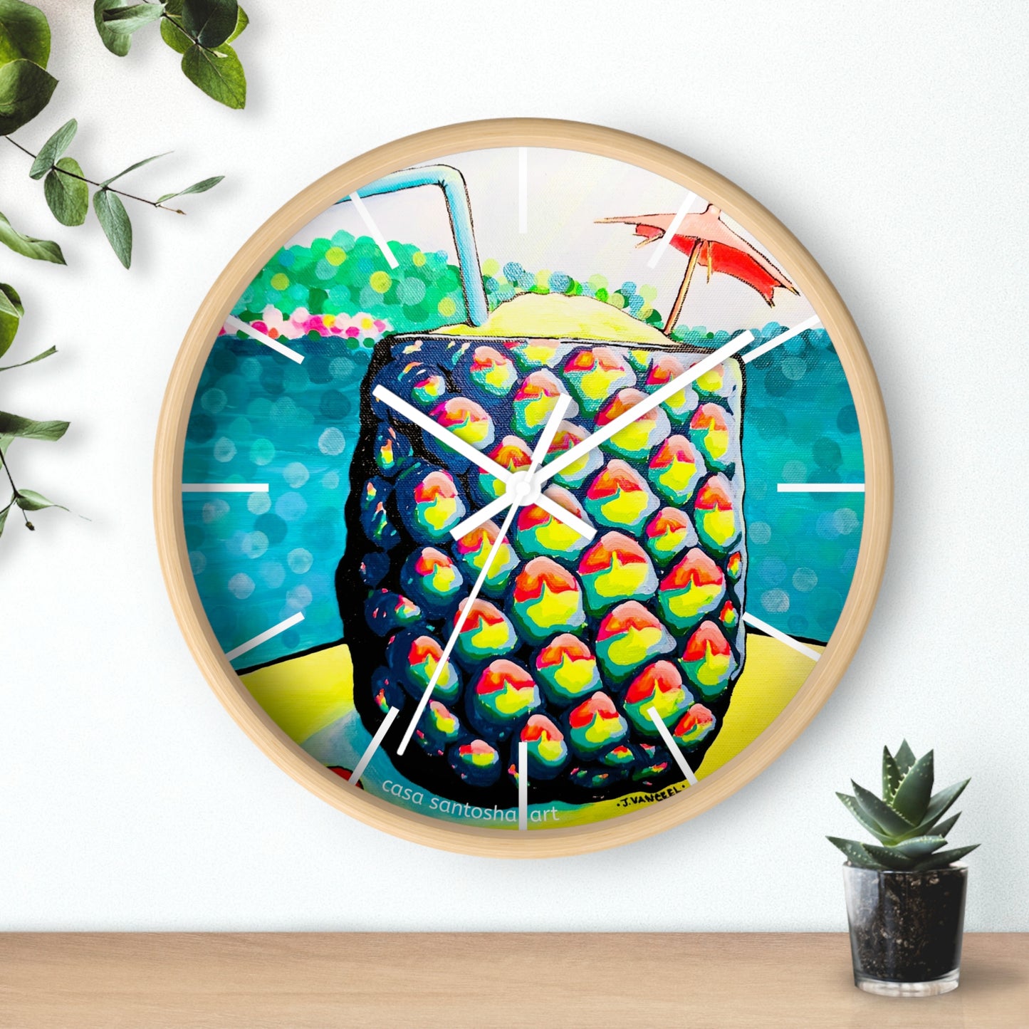 Neon Piña Colada Pop Art Wall Clock