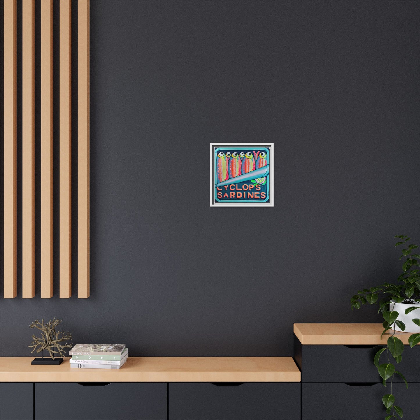 Framed Neon Sardines Canvas Print