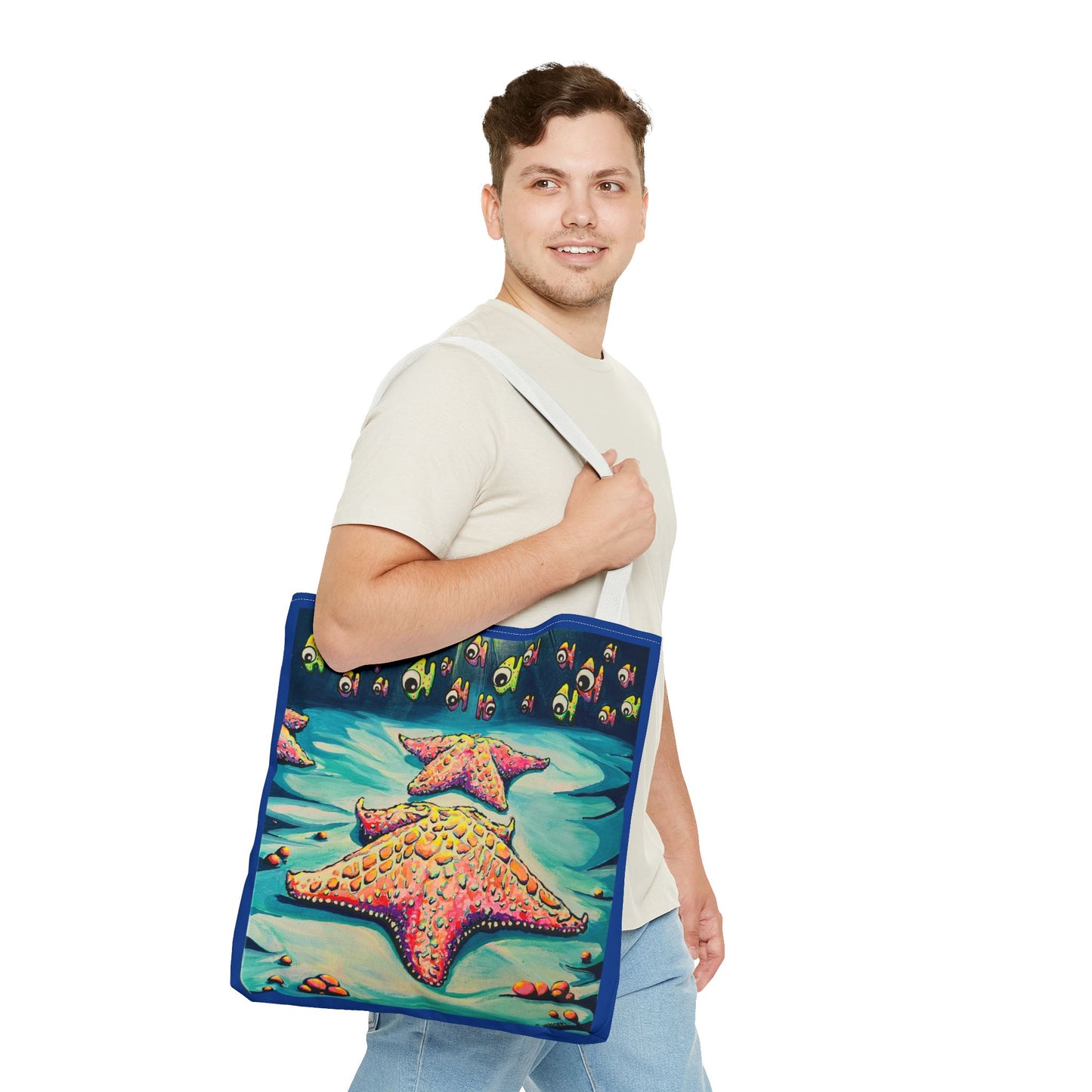 Premium Colorful Starfish Tote Bag, Original Artist Design, Reusable Shopping Tote, Eco-Friendly