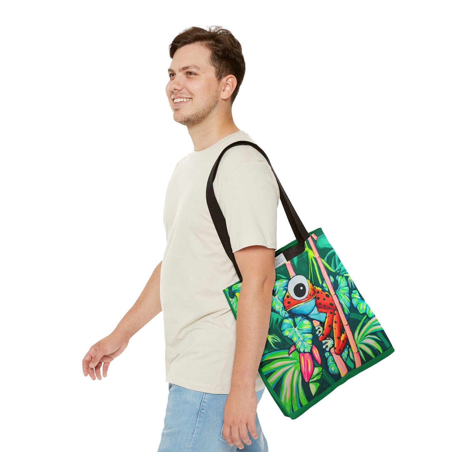 Premium Tropical Red Frog Tote Bag, Original Artist Design, Reusable Shopping Tote, Eco-Friendly