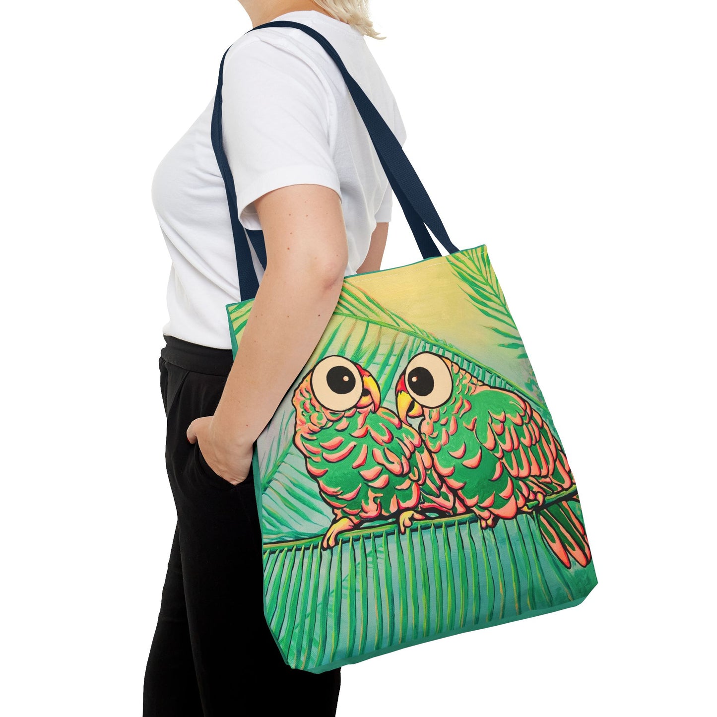 Premium Chatty Cyclops Parrots Tote Bag, Original Artist Design, Reusable Shopping Tote, Eco-Friendly