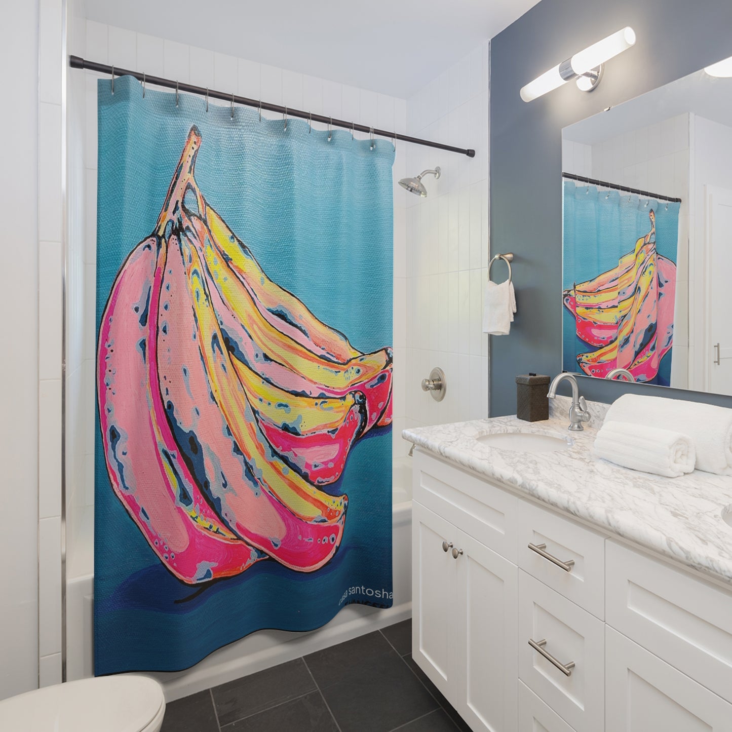 Rideau de douche Pop Art Néon Bananes