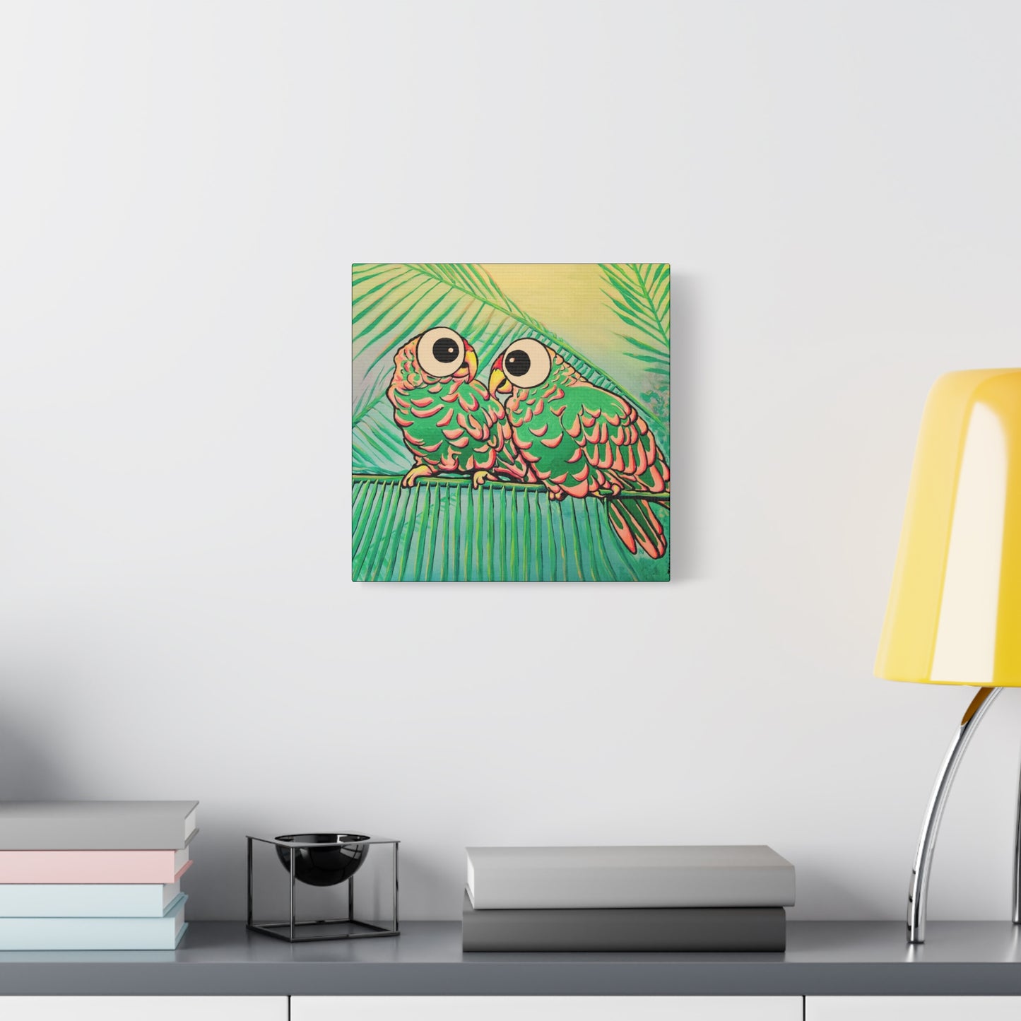 Chatty Cyclops Parrots Original Canvas Art Print, Bird Art, Tropical Vibes