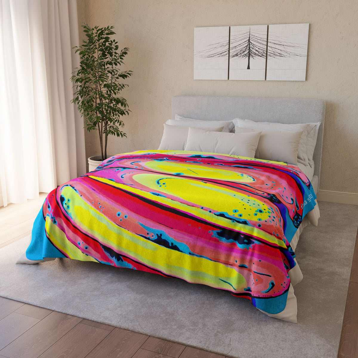 Neon Fat Bananas Fleece Sherpa Blanket